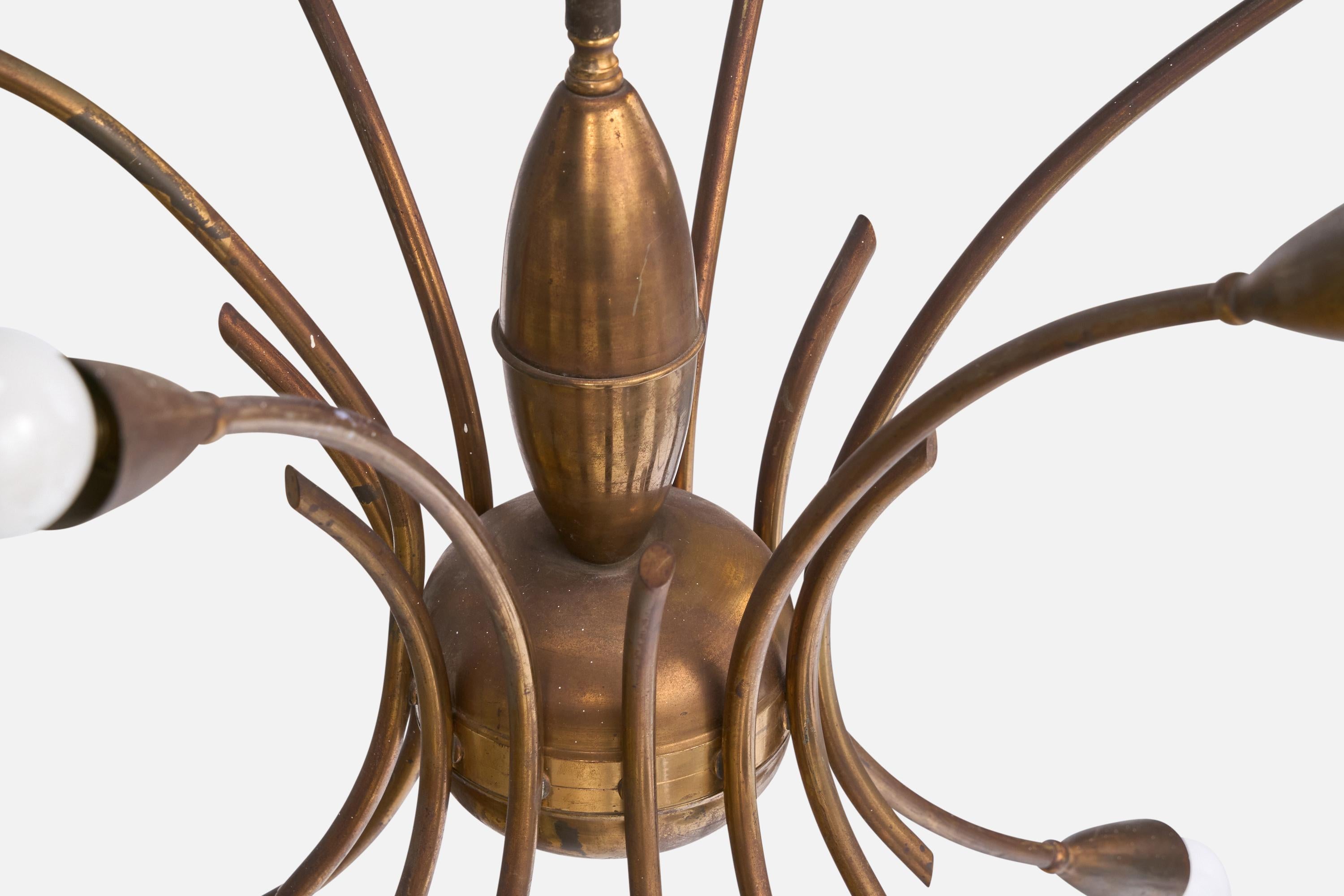 Designer italiano, Lampadario, Ottone, Italia, anni '50 in vendita 9