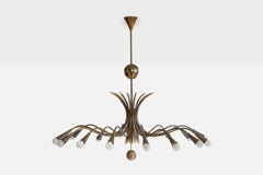 Italian Designer, Chandelier, Brass, Italy, 1950s