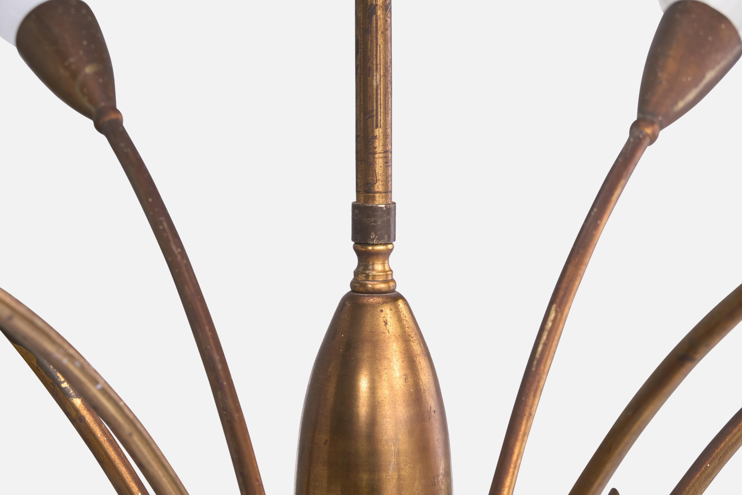 Designer italiano, Lampadario, Ottone, Italia, anni '50 in vendita 1