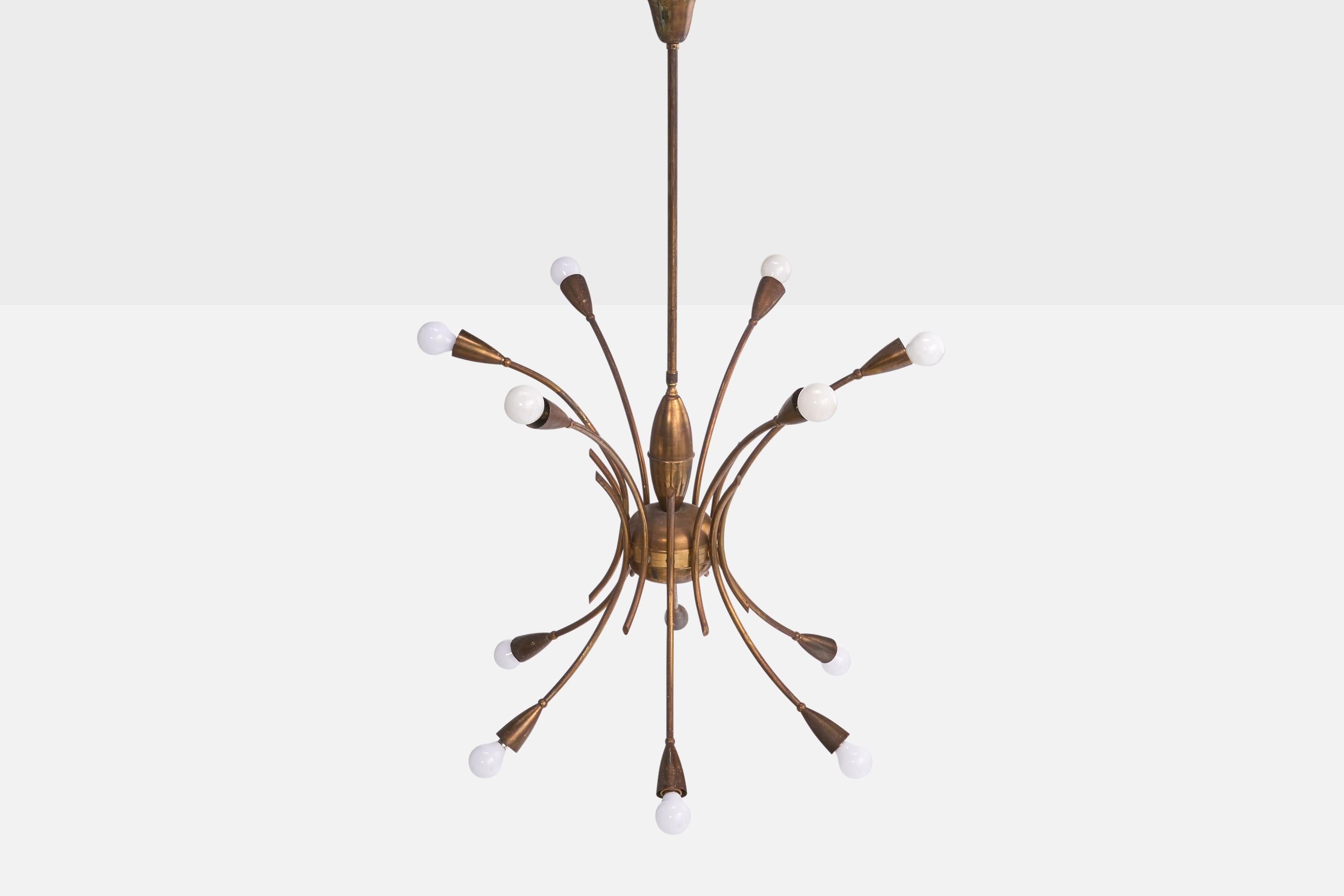 Designer italiano, Lampadario, Ottone, Italia, anni '50 in vendita 3