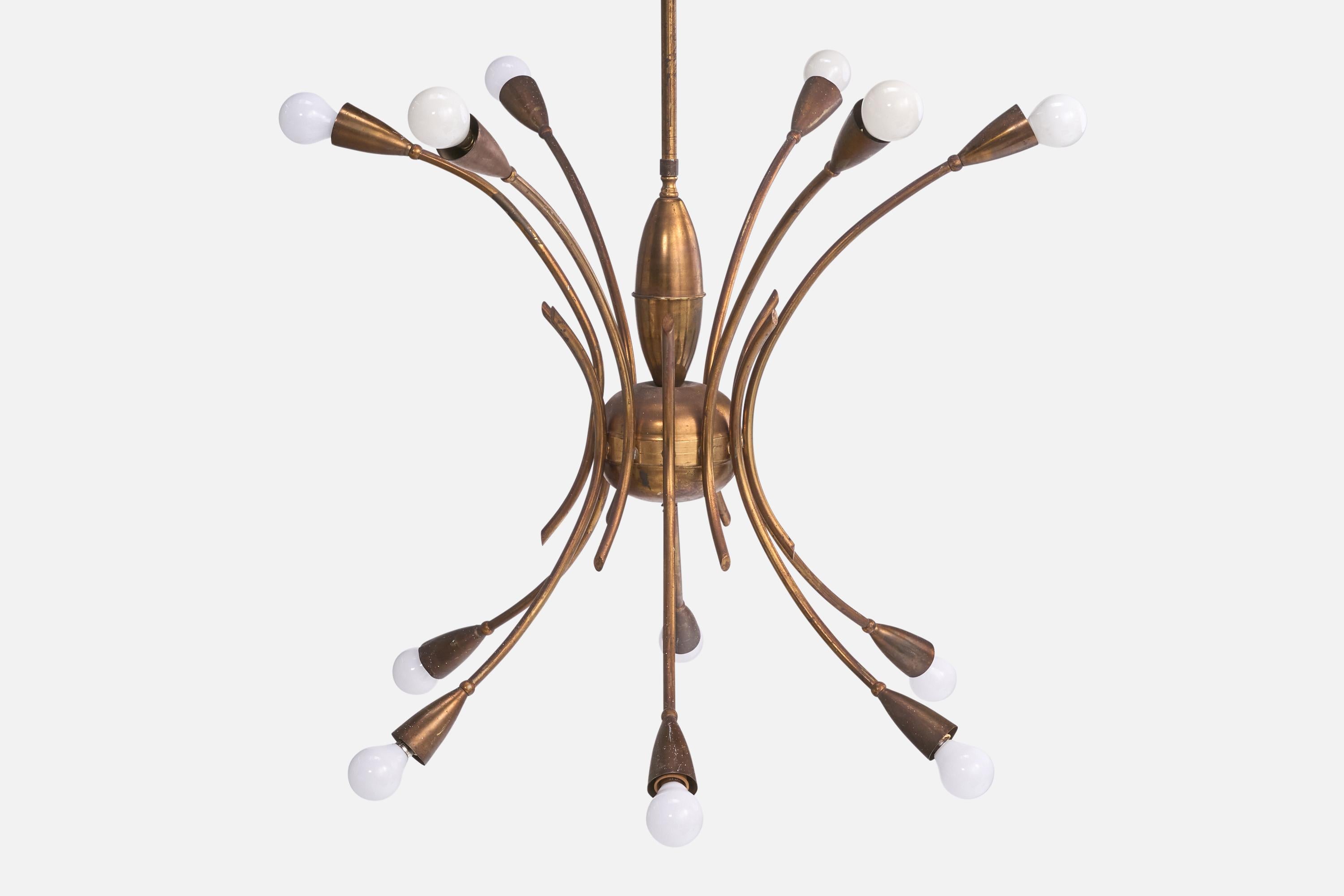 Designer italiano, Lampadario, Ottone, Italia, anni '50 in vendita 4