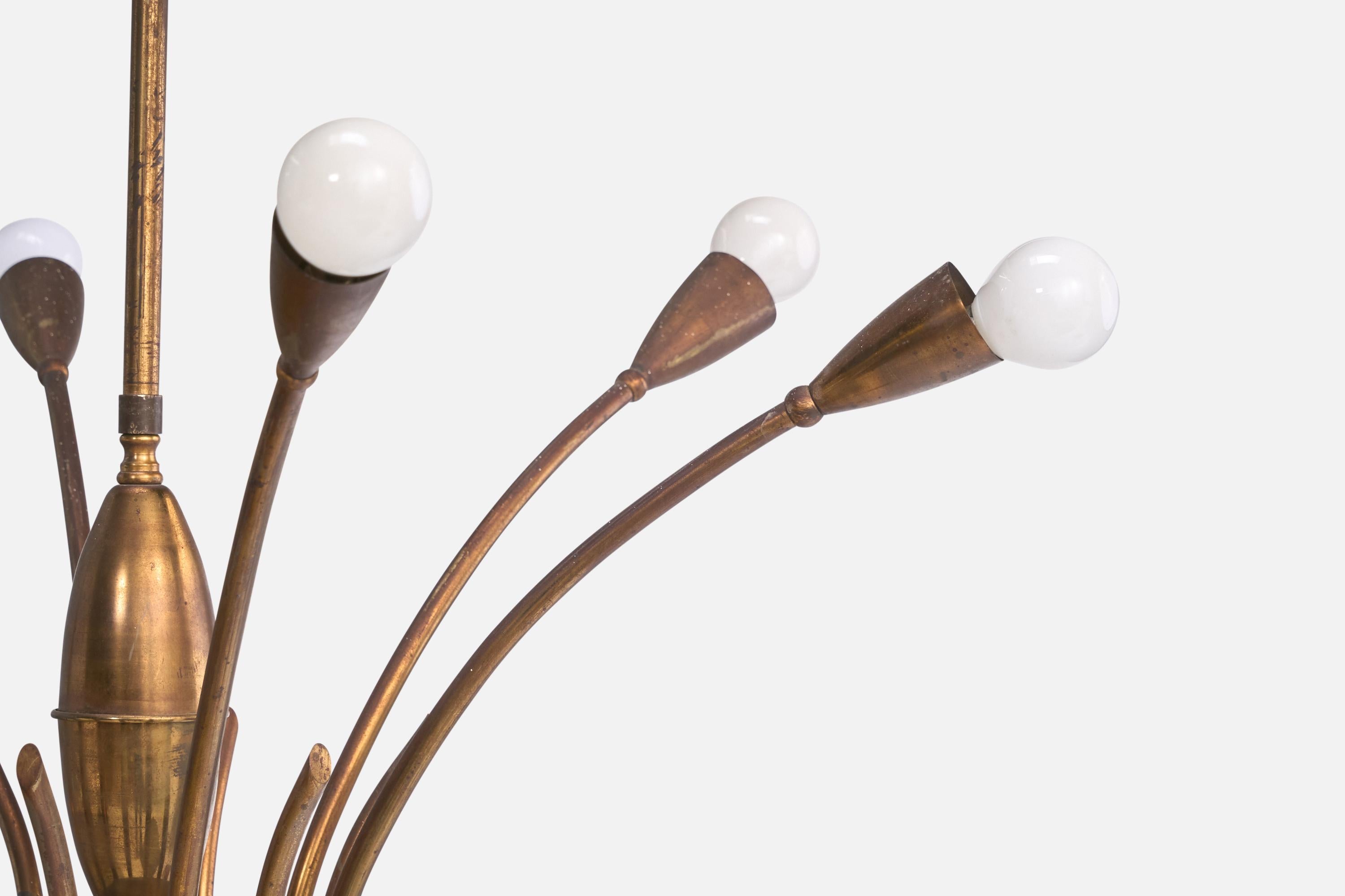 Designer italiano, Lampadario, Ottone, Italia, anni '50 in vendita 5
