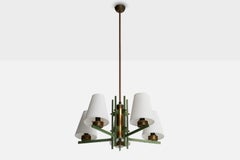 Italian Designer, Chandelier, Brass, Metal, Fabric, Italy, 1950s