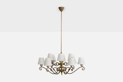 Italian Designer, Chandelier, Brass, Metal, Fabric, Italy, 1950s