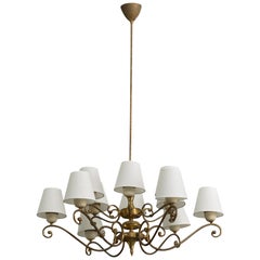 Italian Designer, Chandelier, Brass, Metal, Fabric, Italy, 1950s