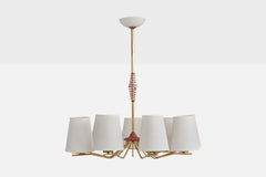 Italian Designer, Chandelier, Brass, Metal, Glass, Fabric, Italy, 1950s