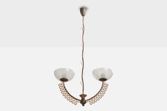 Italienischer Designer, Kronleuchter, Messing, Metall, Glas, Italien, 1930er Jahre