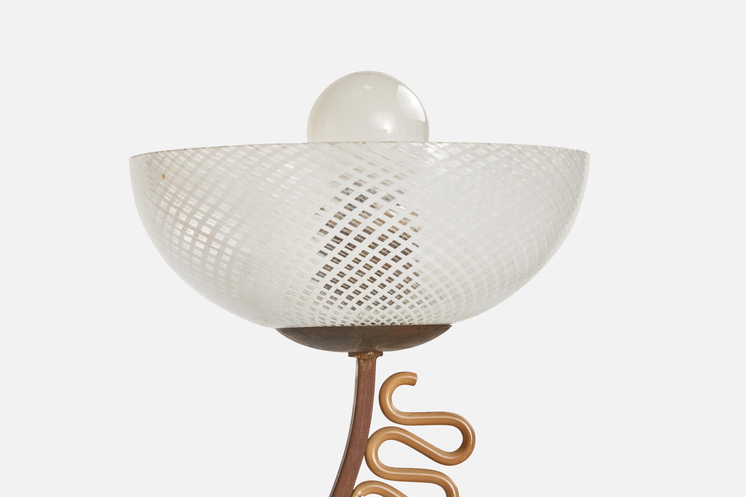 Italian Designer, Chandelier, Brass, Metal, Glass, Italy, 1930s For Sale 2