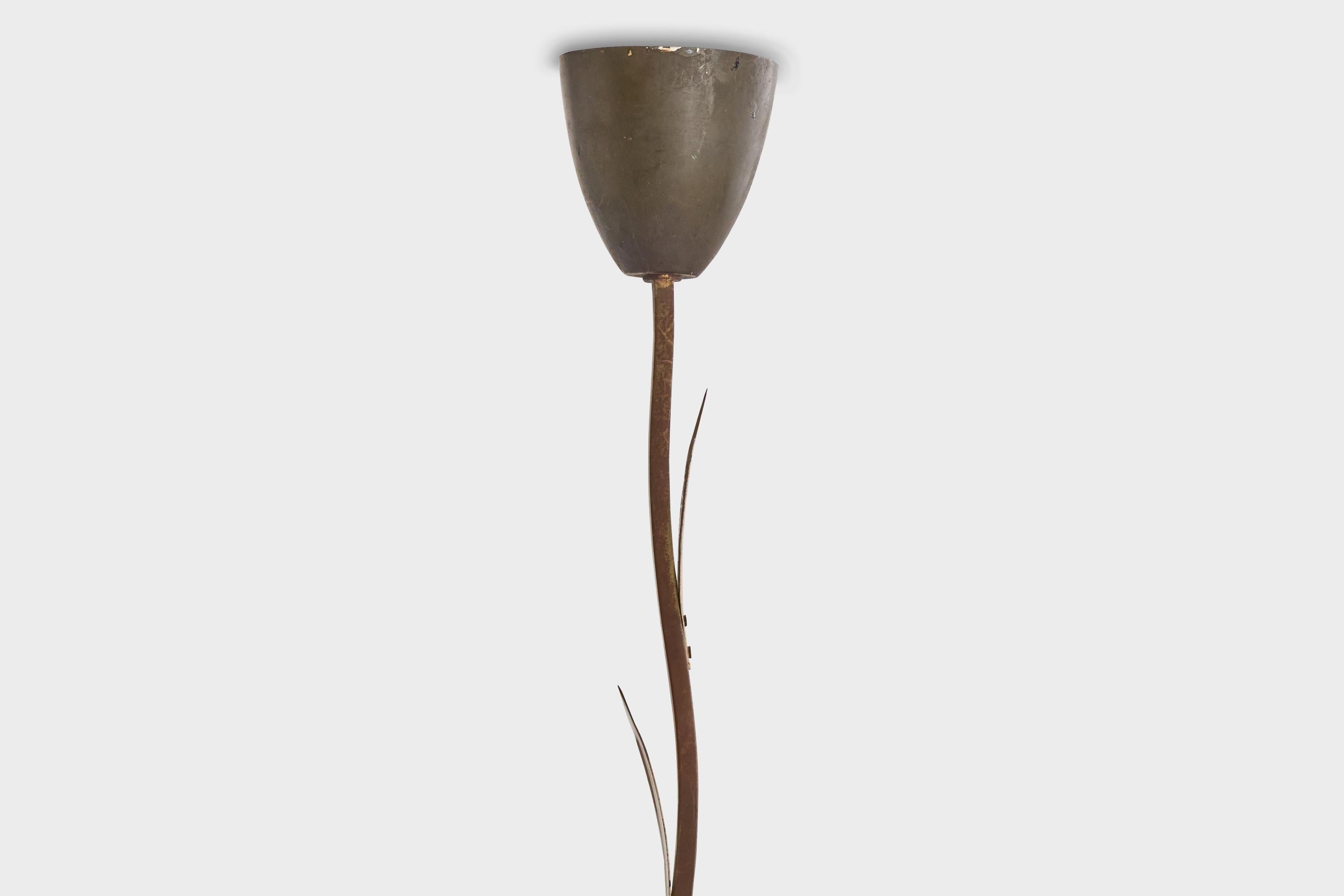 Italian Designer, Chandelier, Brass, Metal, Glass, Italy, 1930s For Sale 4