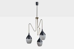 Italian Designer, Chandelier, Brass, Metal, Glass, Italy, 1950s