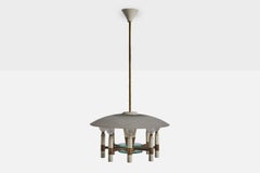 Lampadario di design italiano, ottone, metallo, vetro, Italia, anni '1950