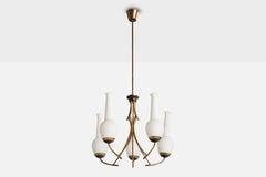 Italian Designer, Chandelier, Brass, Metal, Glass, Italy, 1950s