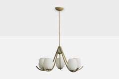 Italian Designer, Chandelier, Brass, Metal, Glass, Italy, 1950s