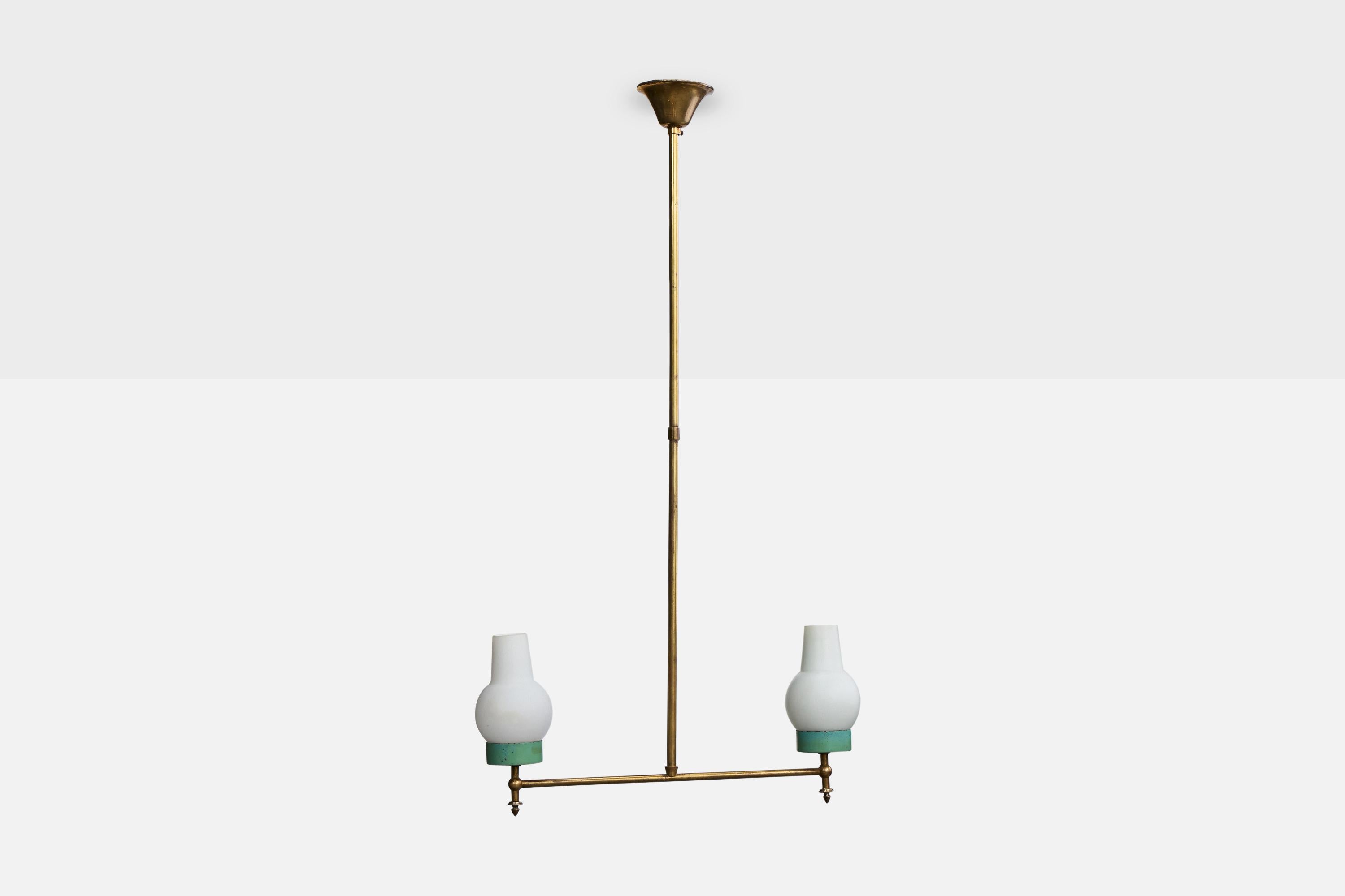 Italienischer Designer, Kronleuchter, Messing, Metall, Glas, Italien, 1950er Jahre (Moderne der Mitte des Jahrhunderts) im Angebot