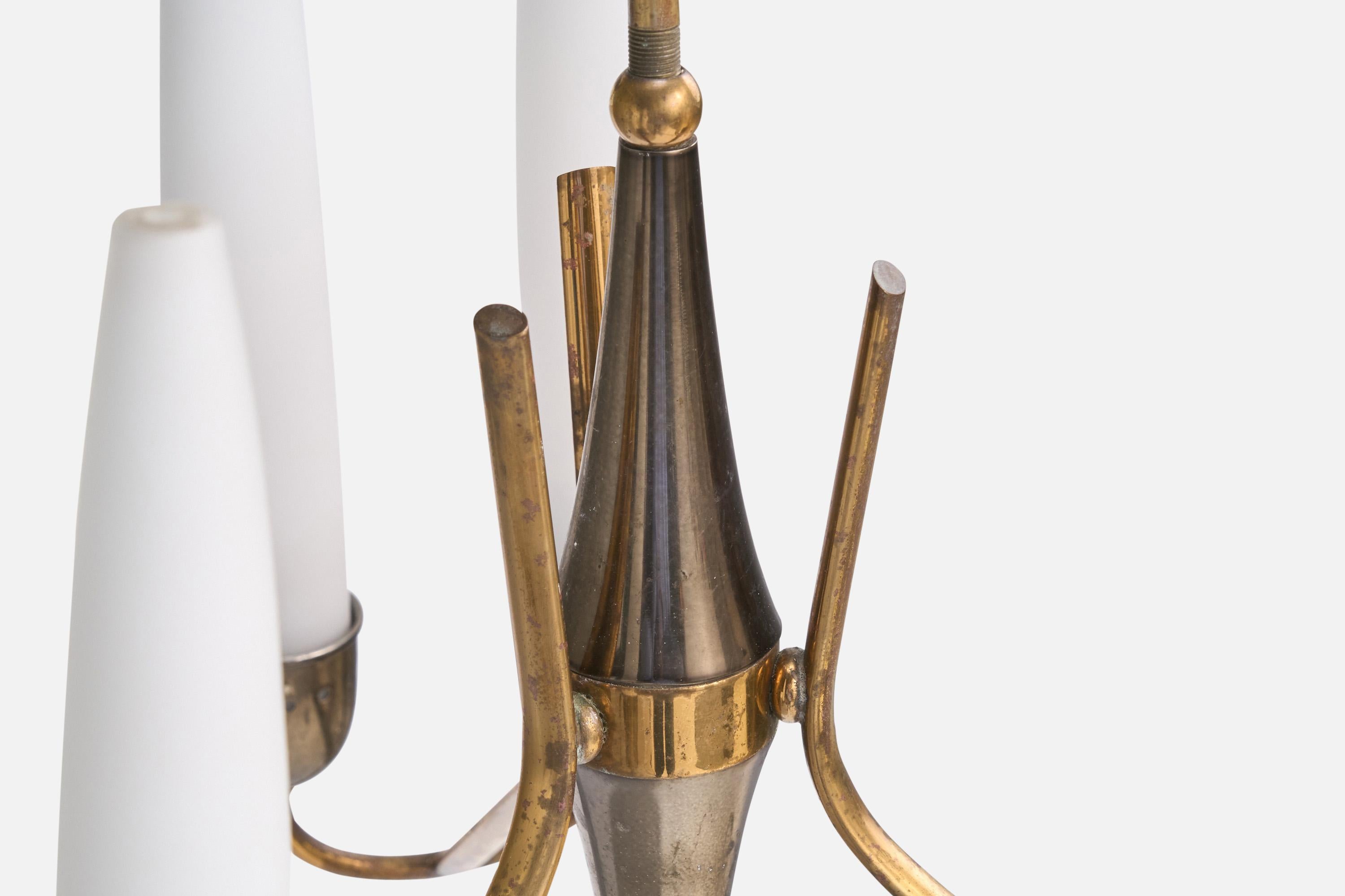 Italian Designer, Chandelier, Brass, Metal, Glass, Italy, 1950s For Sale 3