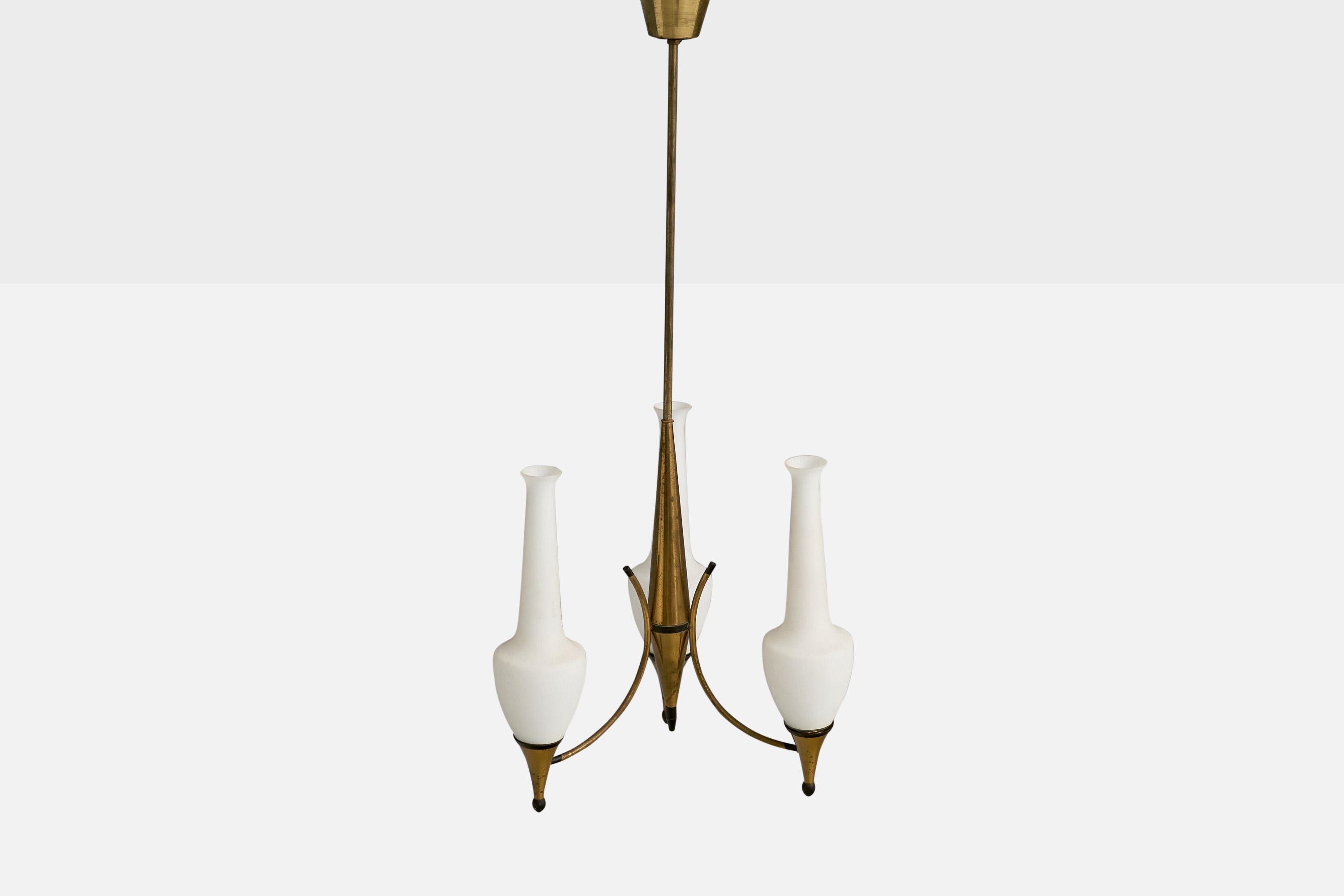 Mid-20th Century Italian Designer, Chandelier, Brass, Metal, Glass, Italy, 1960s For Sale