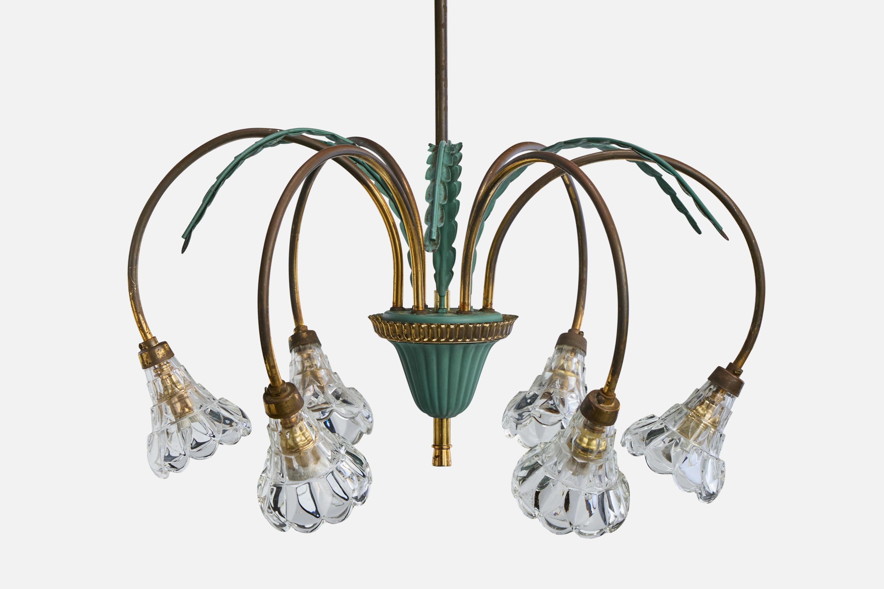 Diseñador italiano, Araña, Latón, Metal, Vidrio, Italia, Años 1960 en Bueno estado para la venta en High Point, NC