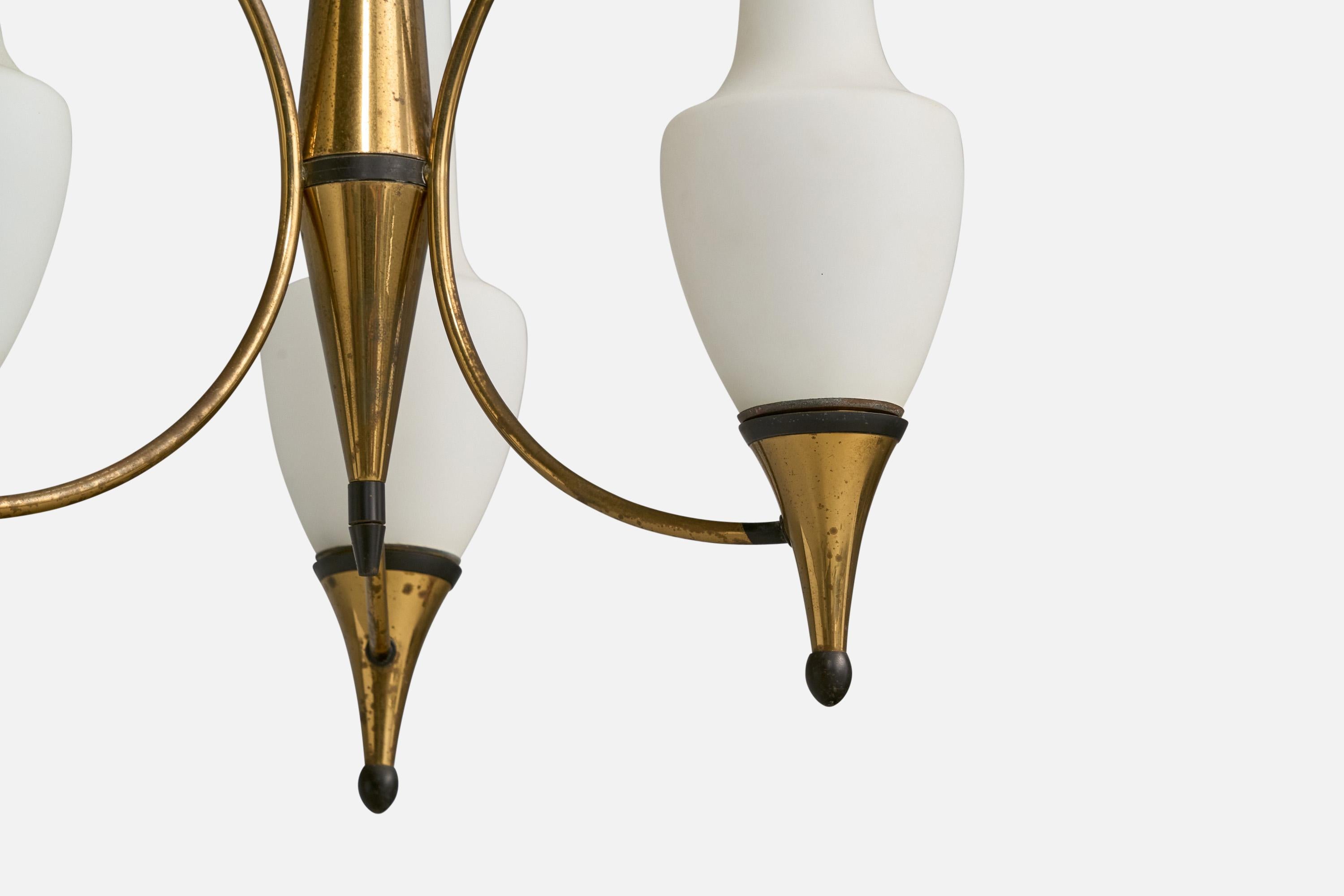 Italian Designer, Chandelier, Brass, Metal, Glass, Italy, 1960s For Sale 2