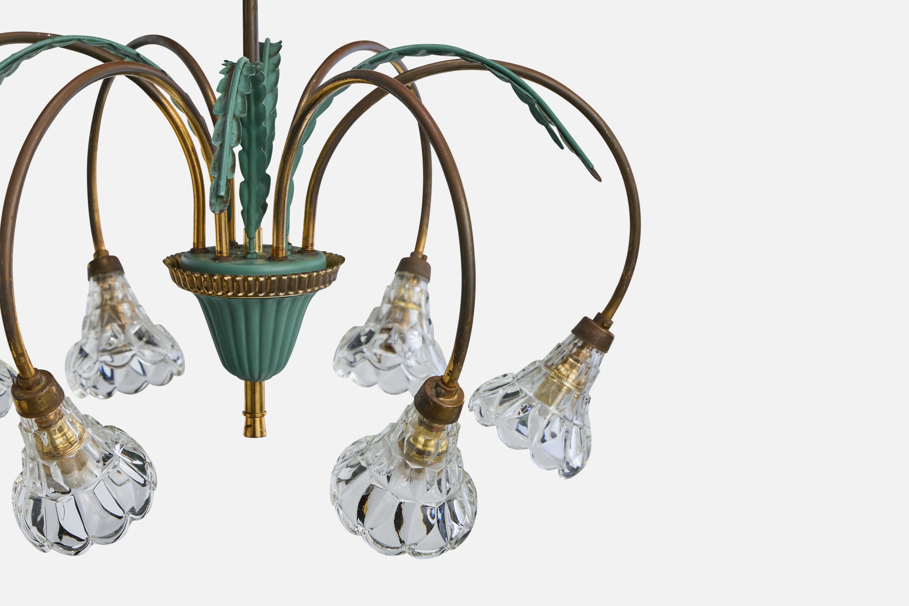 Diseñador italiano, Araña, Latón, Metal, Vidrio, Italia, Años 1960 mediados del siglo XX en venta