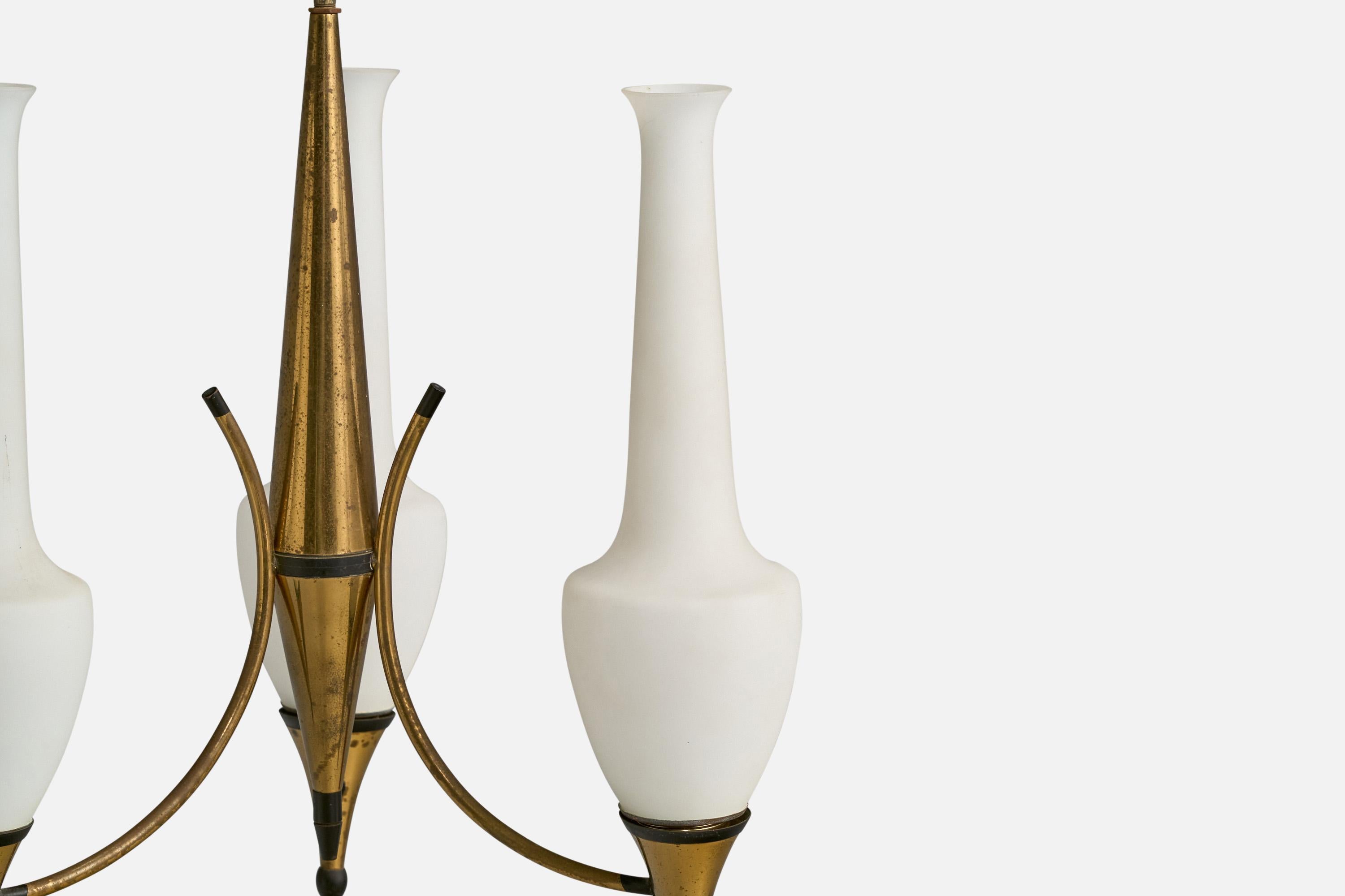 Italian Designer, Chandelier, Brass, Metal, Glass, Italy, 1960s For Sale 3