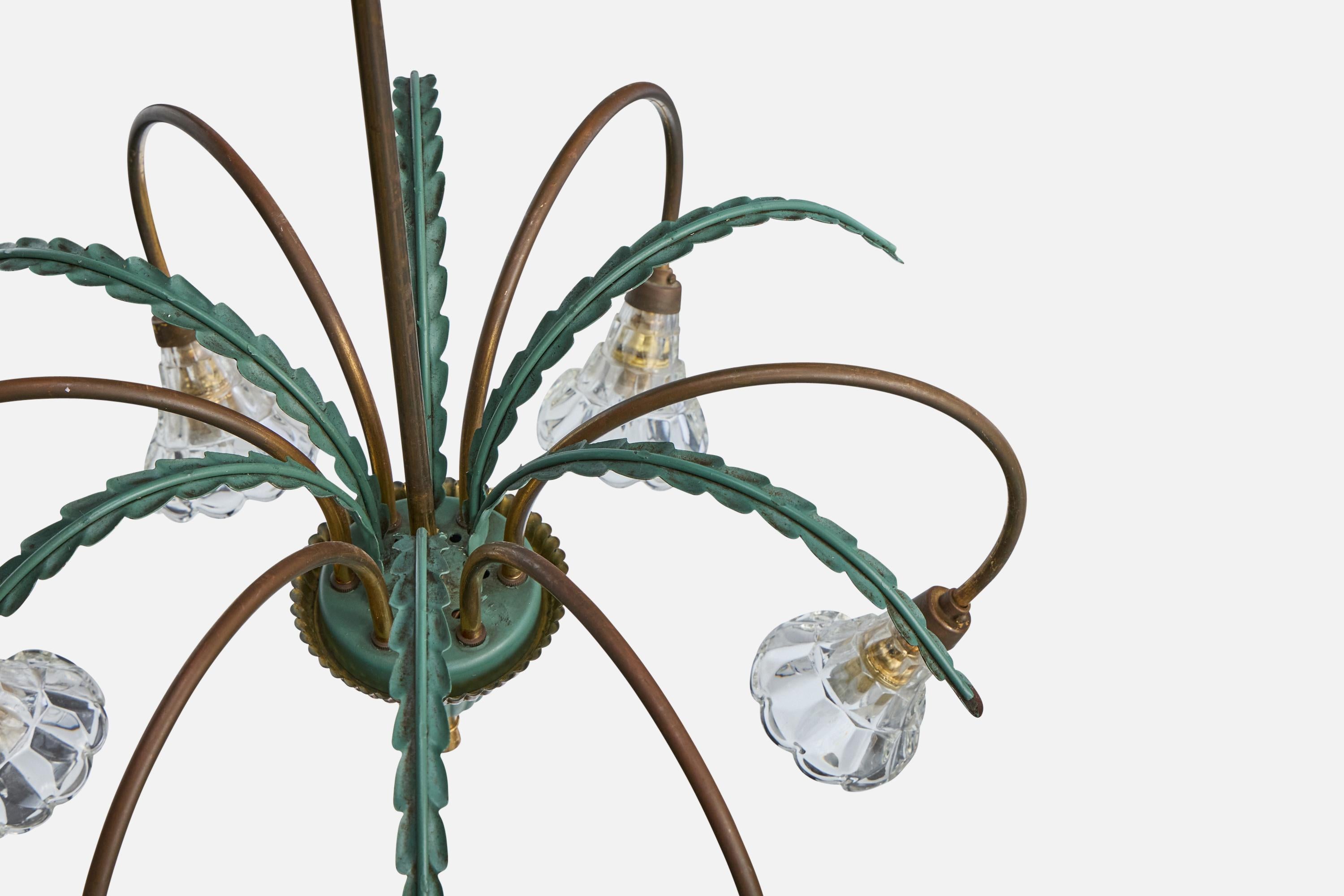 Diseñador italiano, Araña, Latón, Metal, Vidrio, Italia, Años 1960 en venta 2