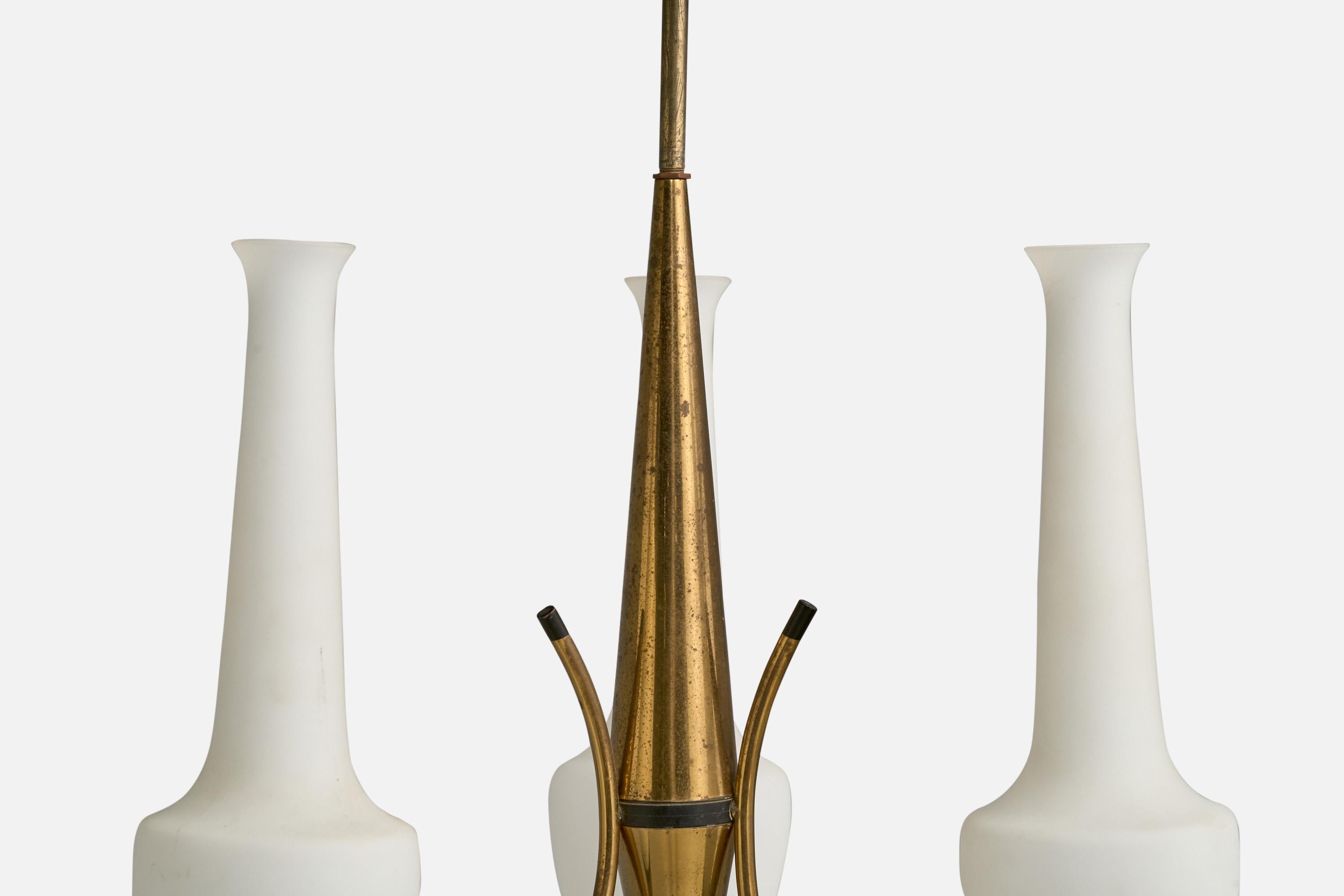 Italian Designer, Chandelier, Brass, Metal, Glass, Italy, 1960s For Sale 5