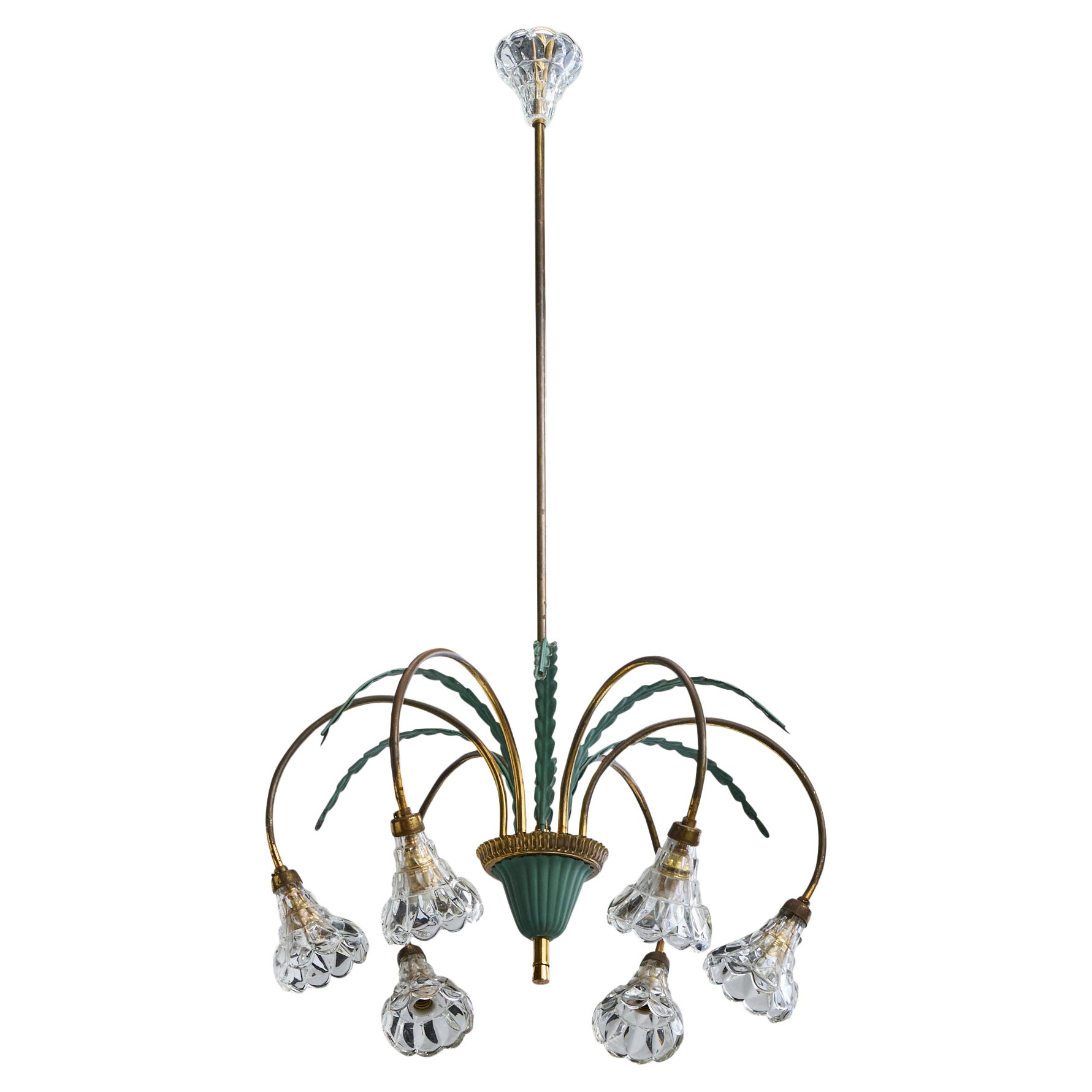 Italienischer Designer, Kronleuchter, Messing, Metall, Glas, Italien, 1960er Jahre