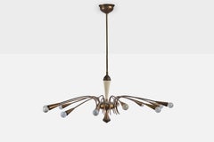 Italian Designer, Chandelier, Brass, Metal, Italy, 1950s