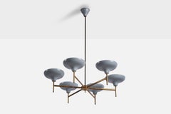Italian Designer, Chandelier, Brass, Metal, Italy, 1950s