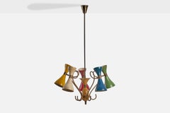 Italian Designer, Chandelier, Brass, Metal, Italy, 1950s