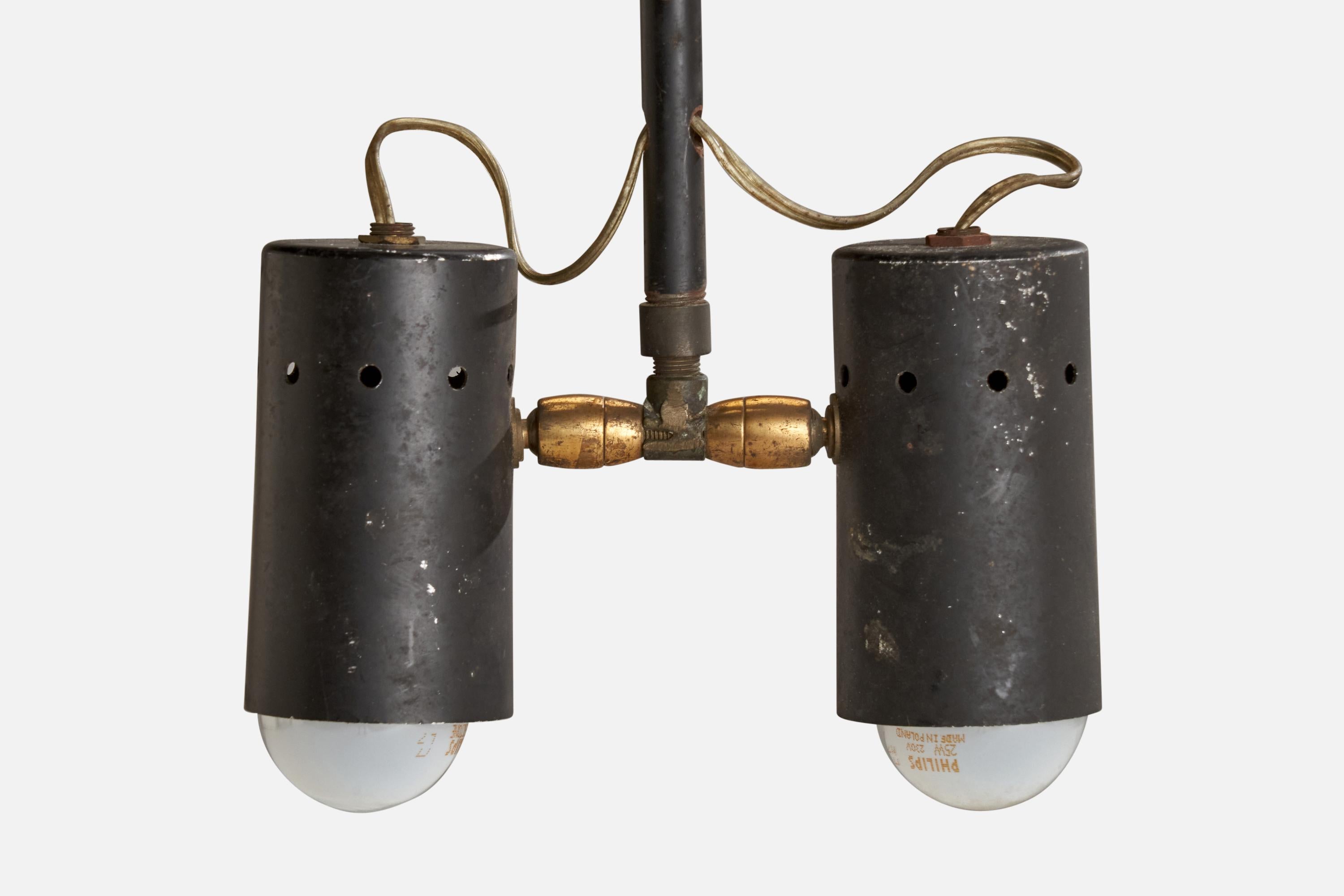 Italienischer Designer, Kronleuchter, Messing, Metall, Italien, 1950er Jahre im Angebot 2