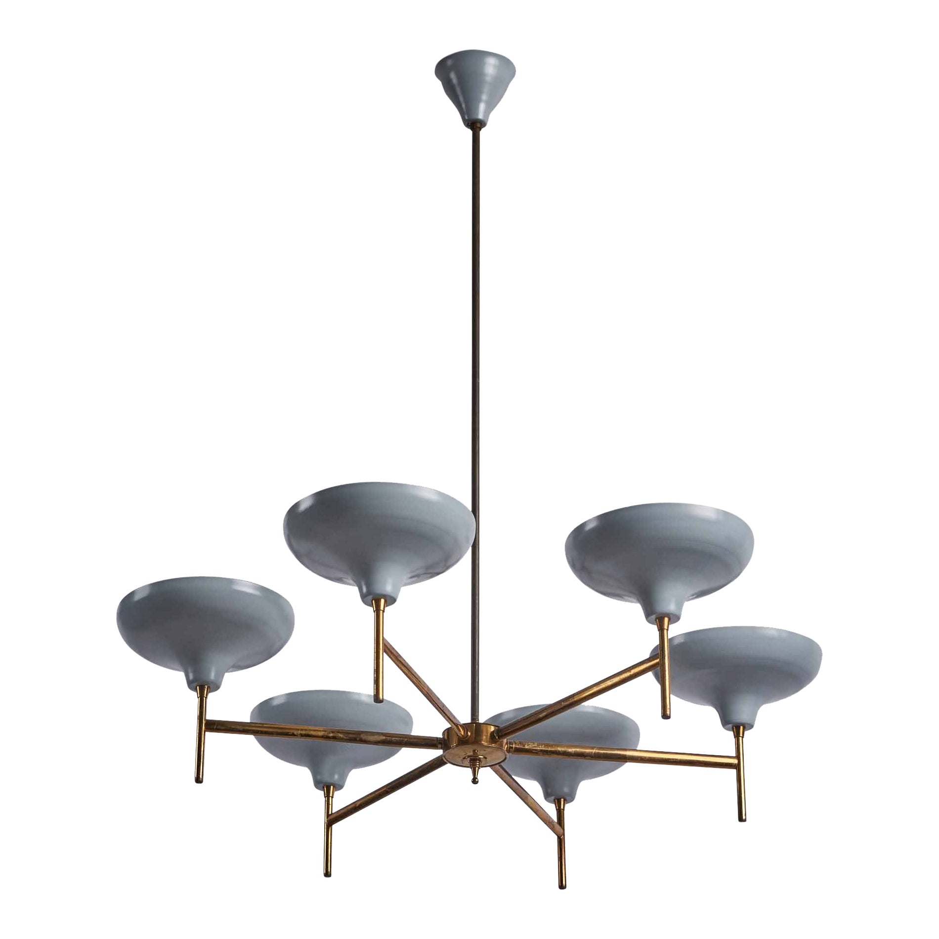 Lampadario di design italiano, ottone, metallo, Italia, anni '50