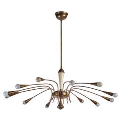 Italian Designer, Chandelier, Brass, Metal, Italy, 1950s