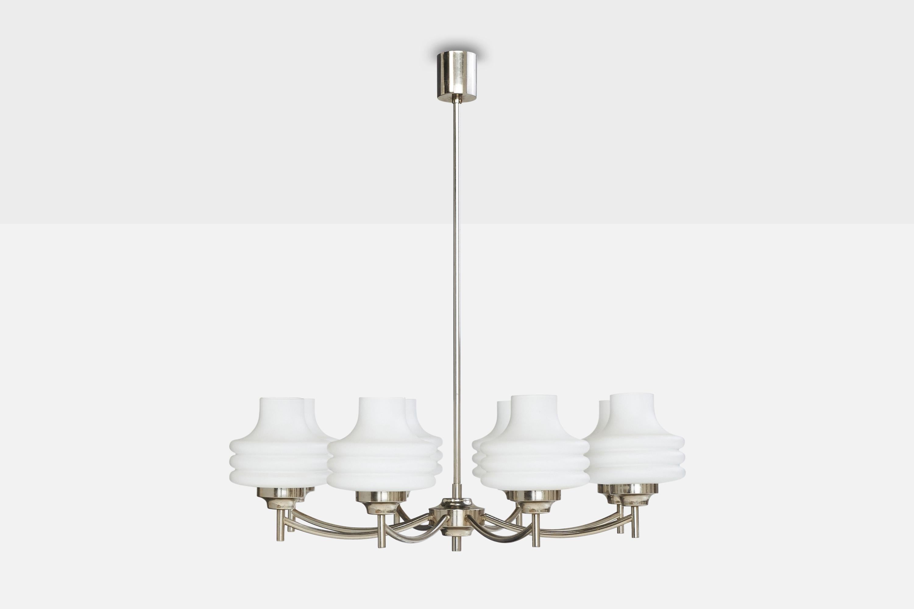Italian Designer, Chandelier, Chrome, Glass, Italy, 1940s In Good Condition For Sale In High Point, NC