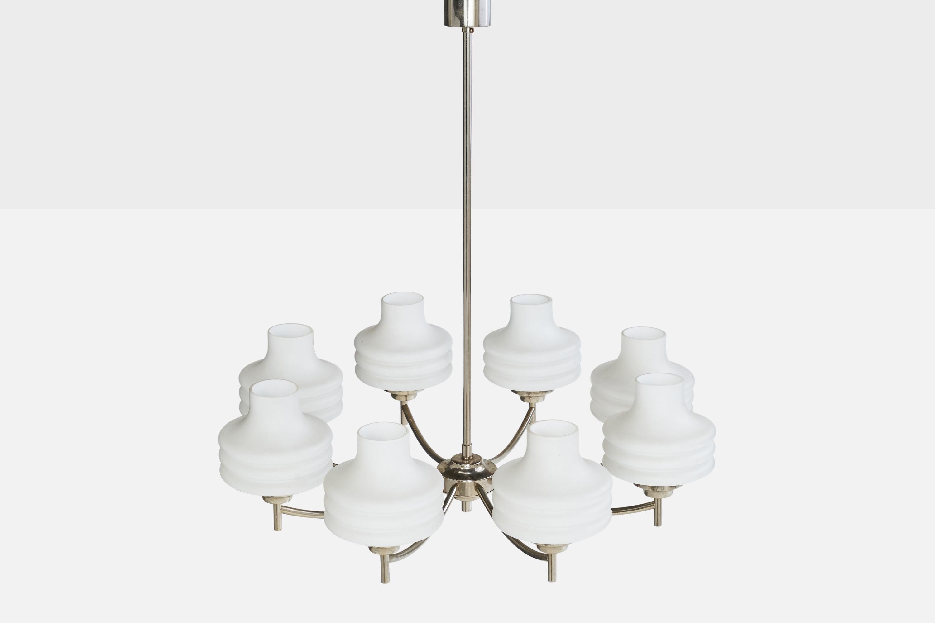 Mid-20th Century Italian Designer, Chandelier, Chrome, Glass, Italy, 1940s For Sale