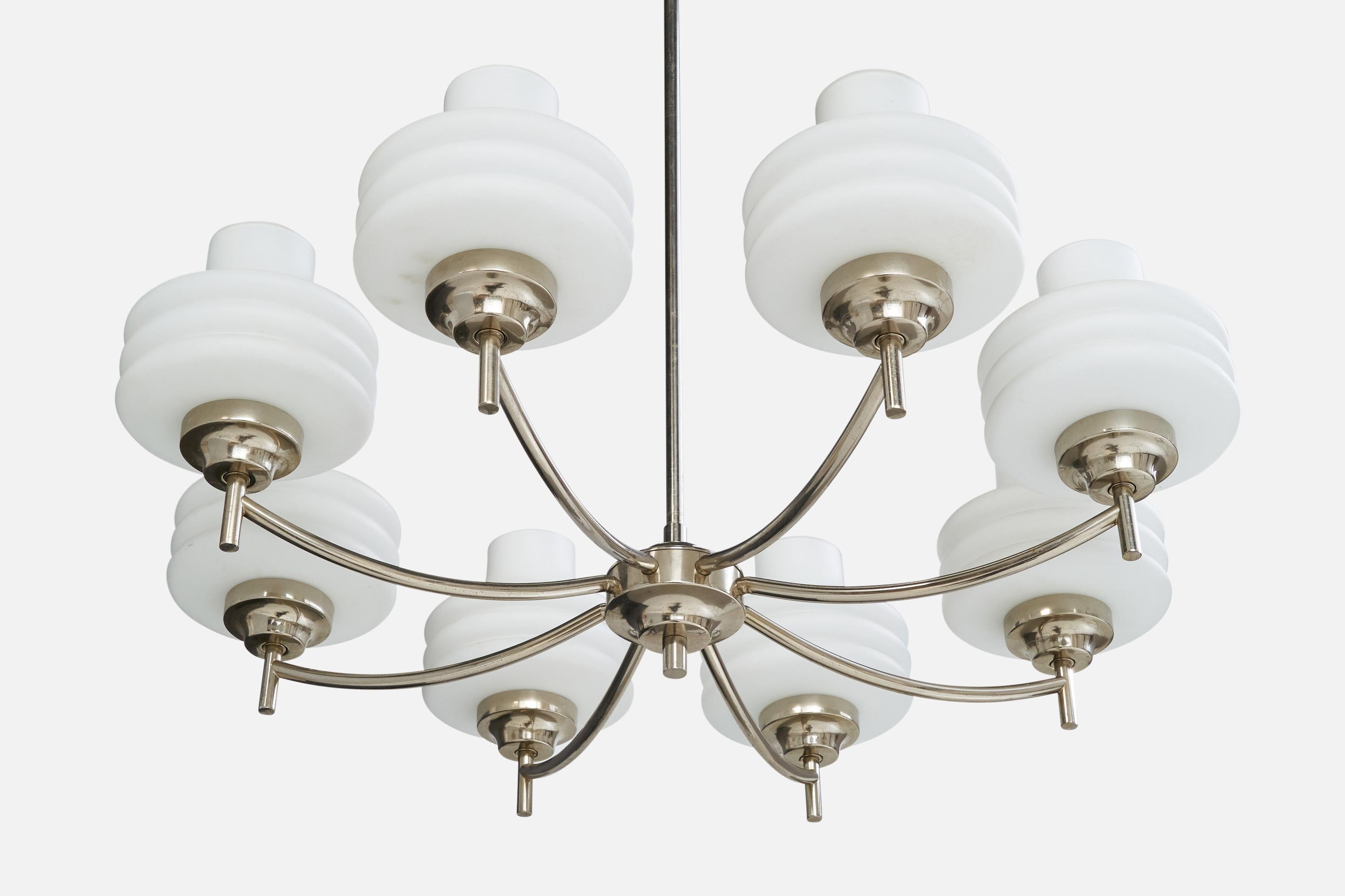 Italian Designer, Chandelier, Chrome, Glass, Italy, 1940s For Sale 1