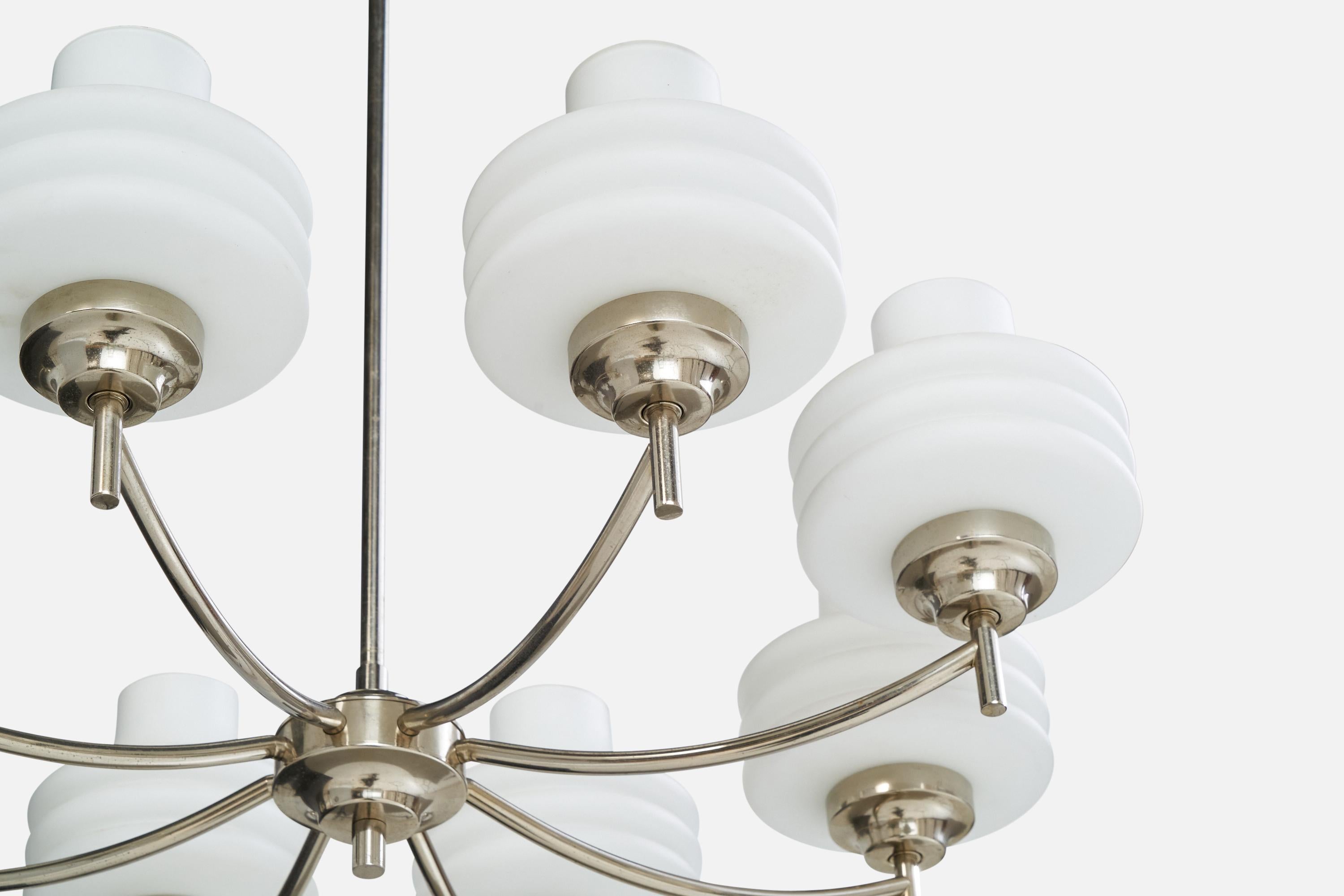 Italian Designer, Chandelier, Chrome, Glass, Italy, 1940s For Sale 2