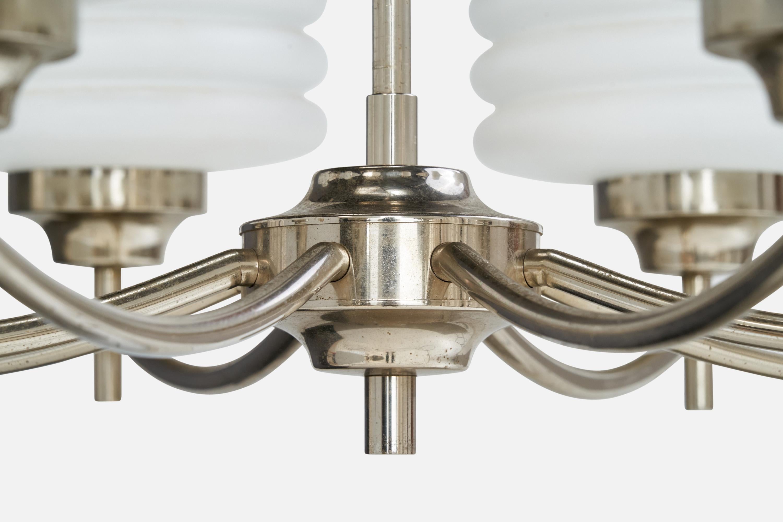 Italian Designer, Chandelier, Chrome, Glass, Italy, 1940s For Sale 4
