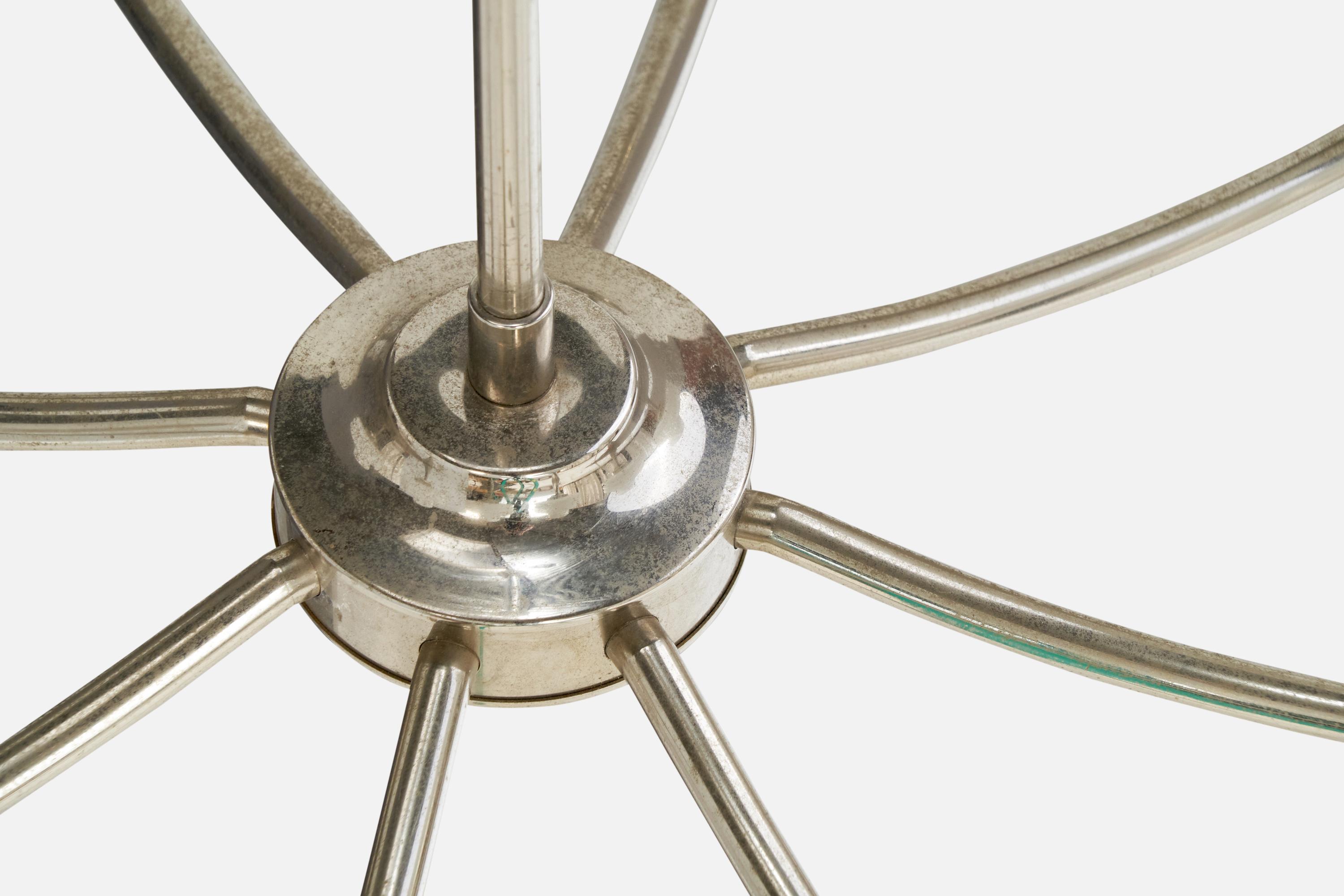 Italian Designer, Chandelier, Chrome, Glass, Italy, 1940s For Sale 5