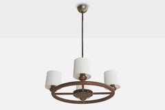Italian Designer, Chandelier, Copper, Brass, Metal, Fabric, Italy, 1930s