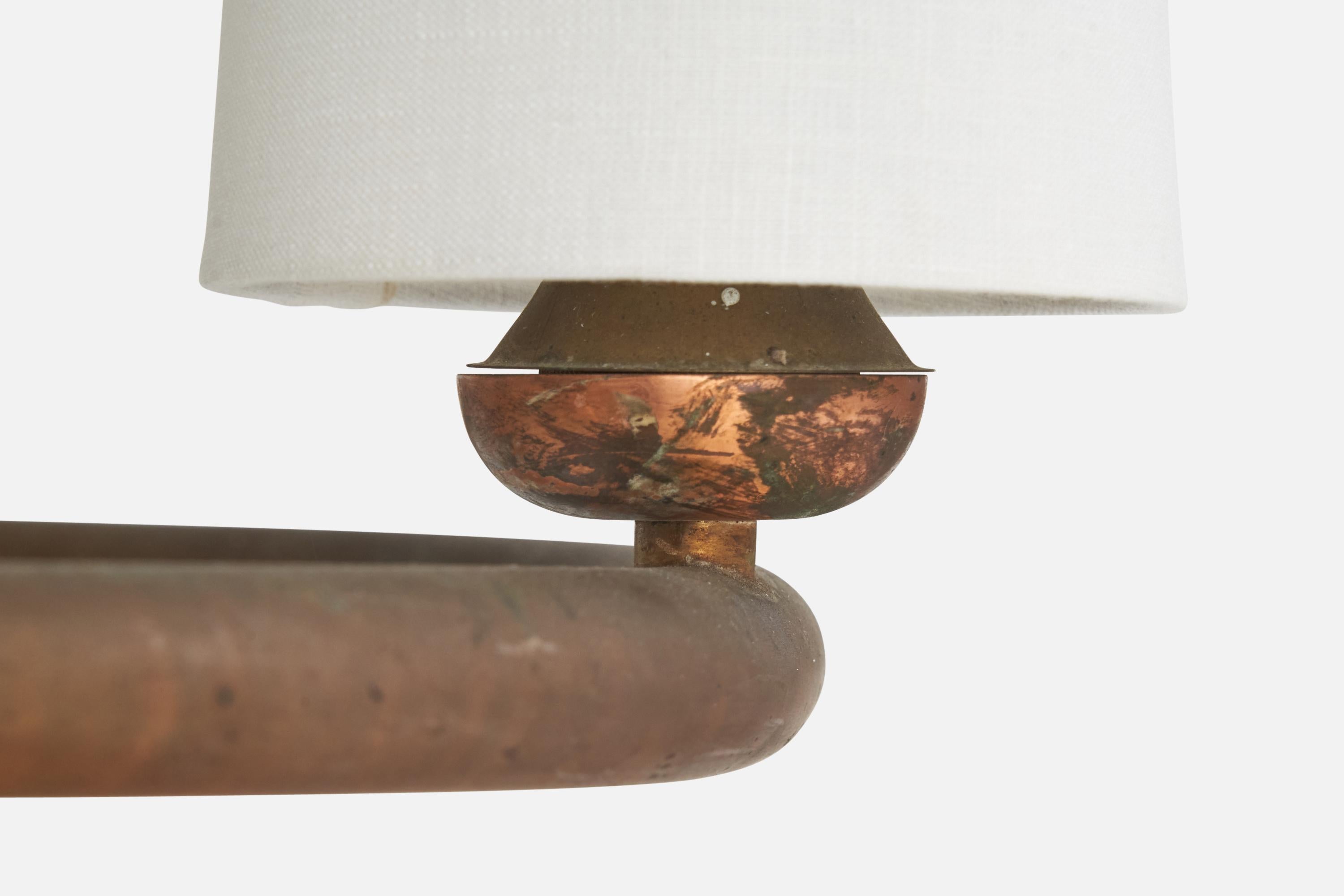 Italian Designer, Chandelier, Copper, Brass, Metal, Fabric, Italy, 1930s For Sale 5