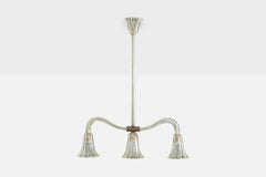Designer italien, lustre, verre, laiton, Italie, années 1940