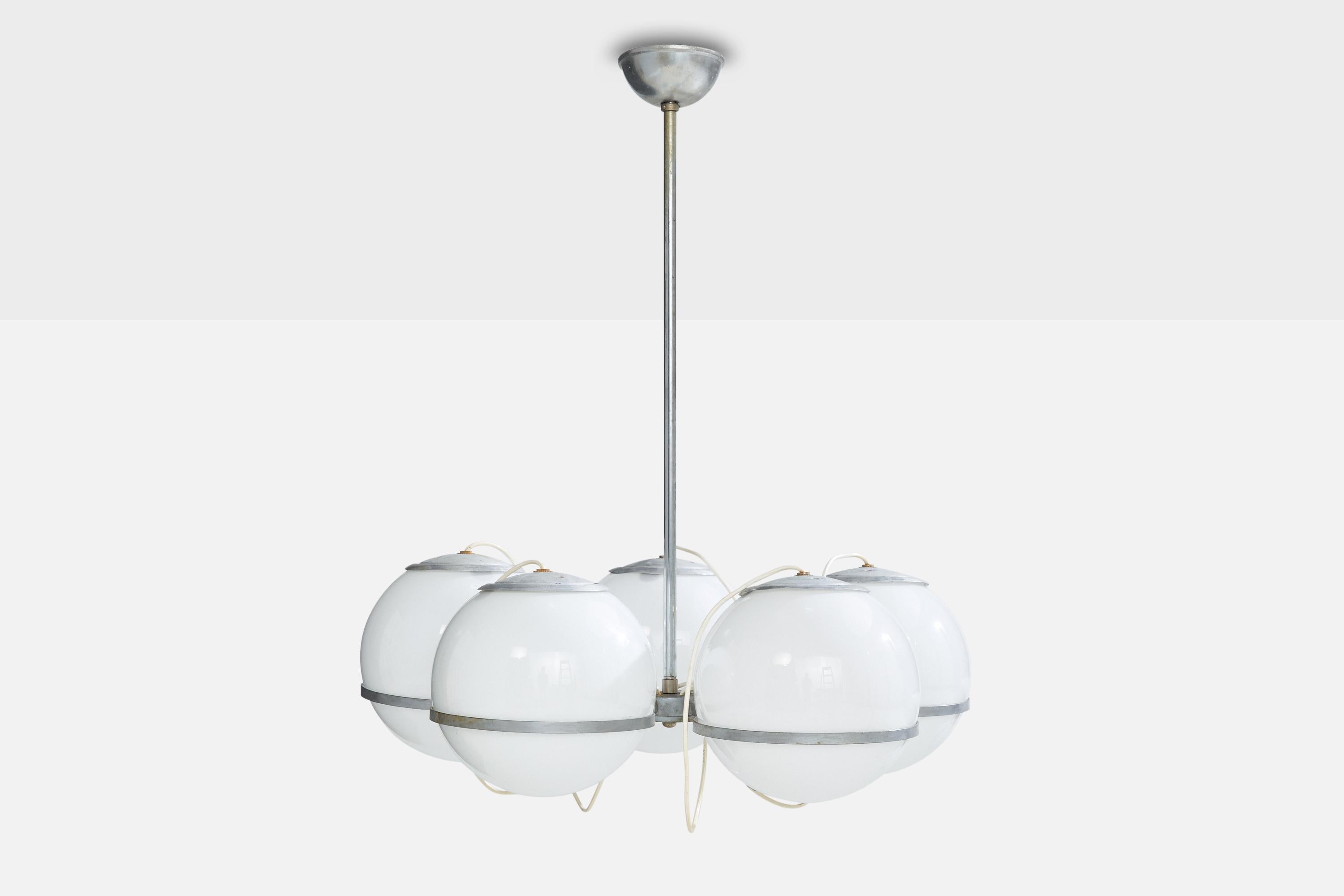 Italian Designer, Chandelier, Metal, Glass, Italy, 1960s In Good Condition For Sale In High Point, NC