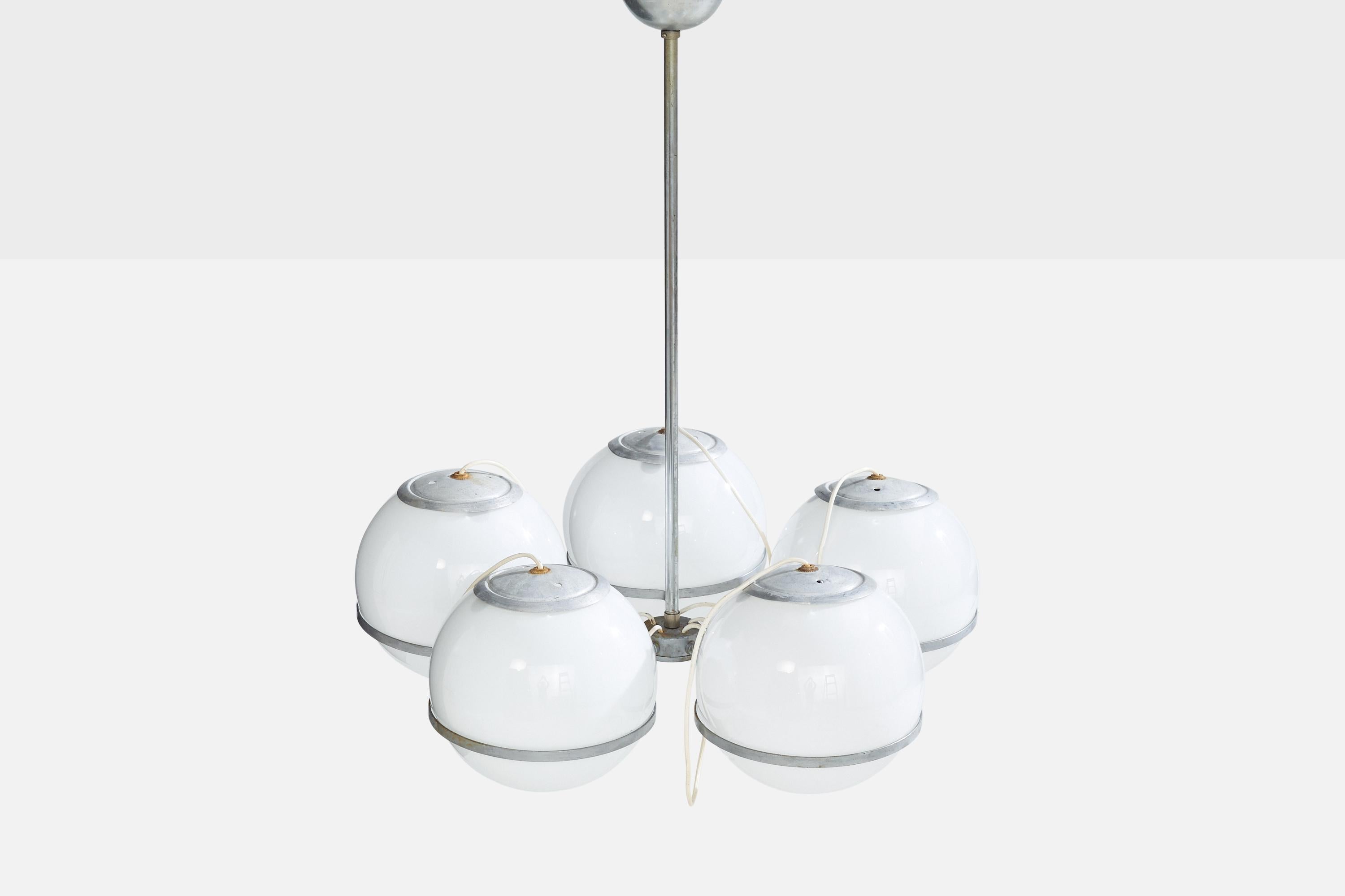 Mid-20th Century Italian Designer, Chandelier, Metal, Glass, Italy, 1960s For Sale