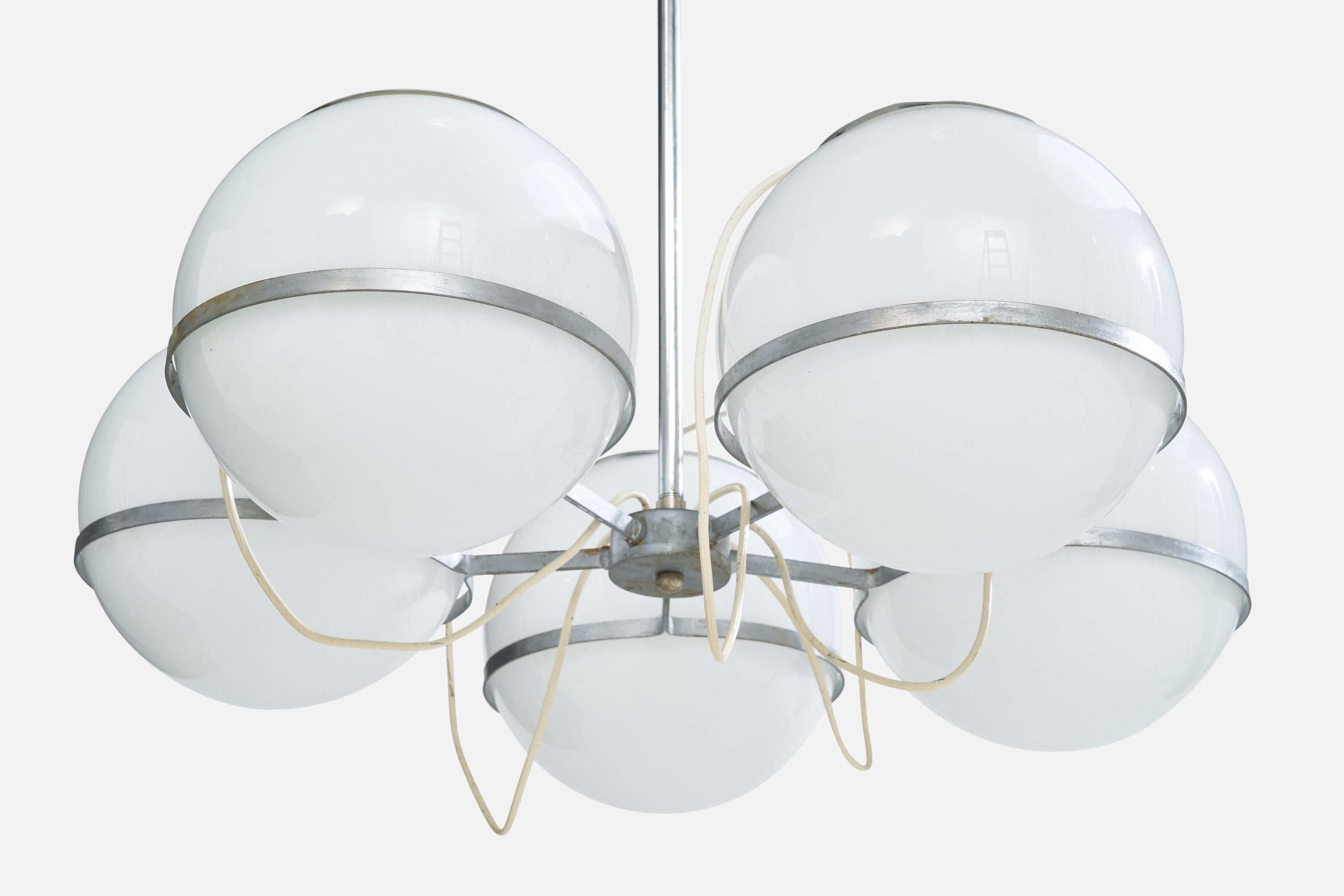 Italian Designer, Chandelier, Metal, Glass, Italy, 1960s For Sale 1