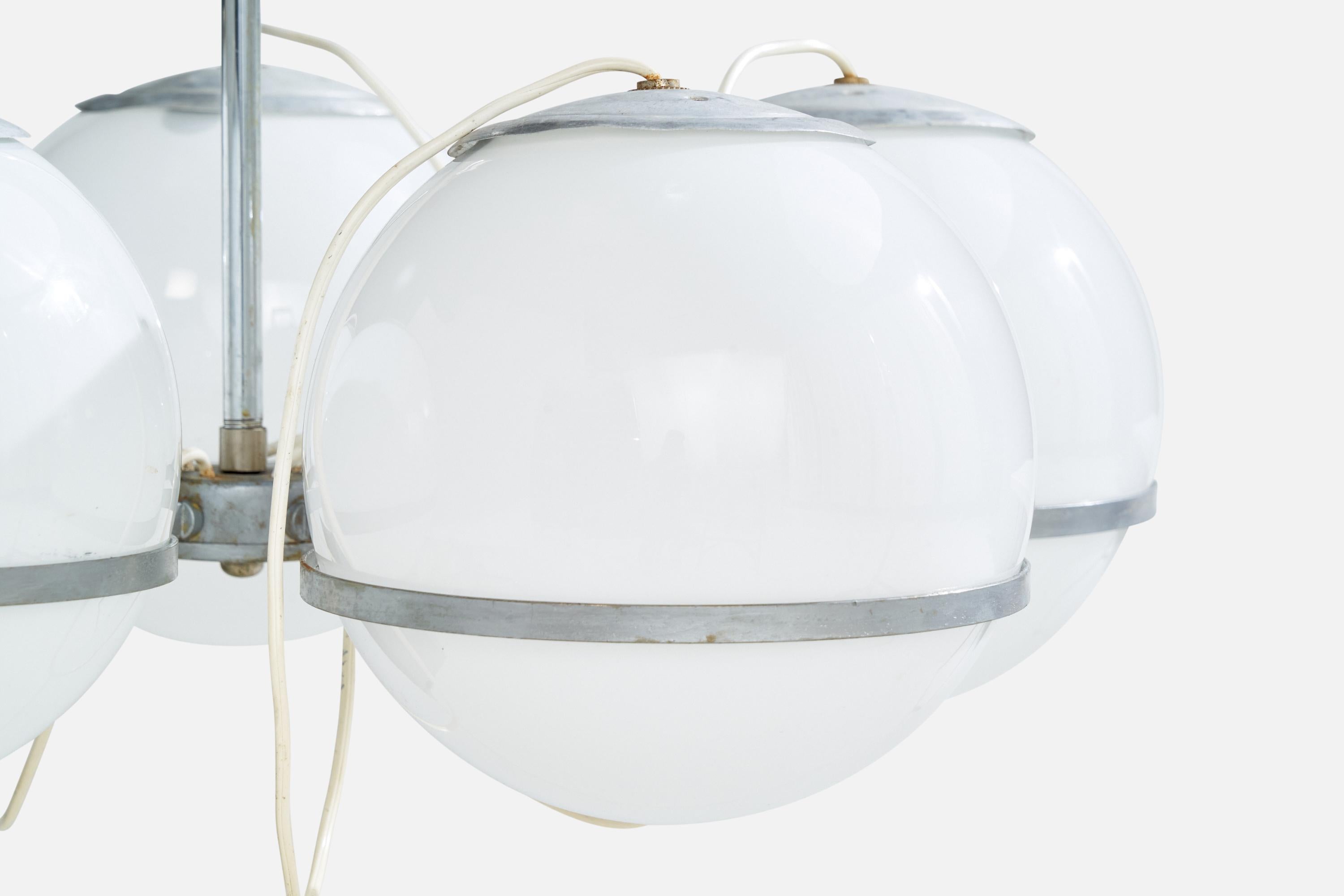 Italian Designer, Chandelier, Metal, Glass, Italy, 1960s For Sale 2