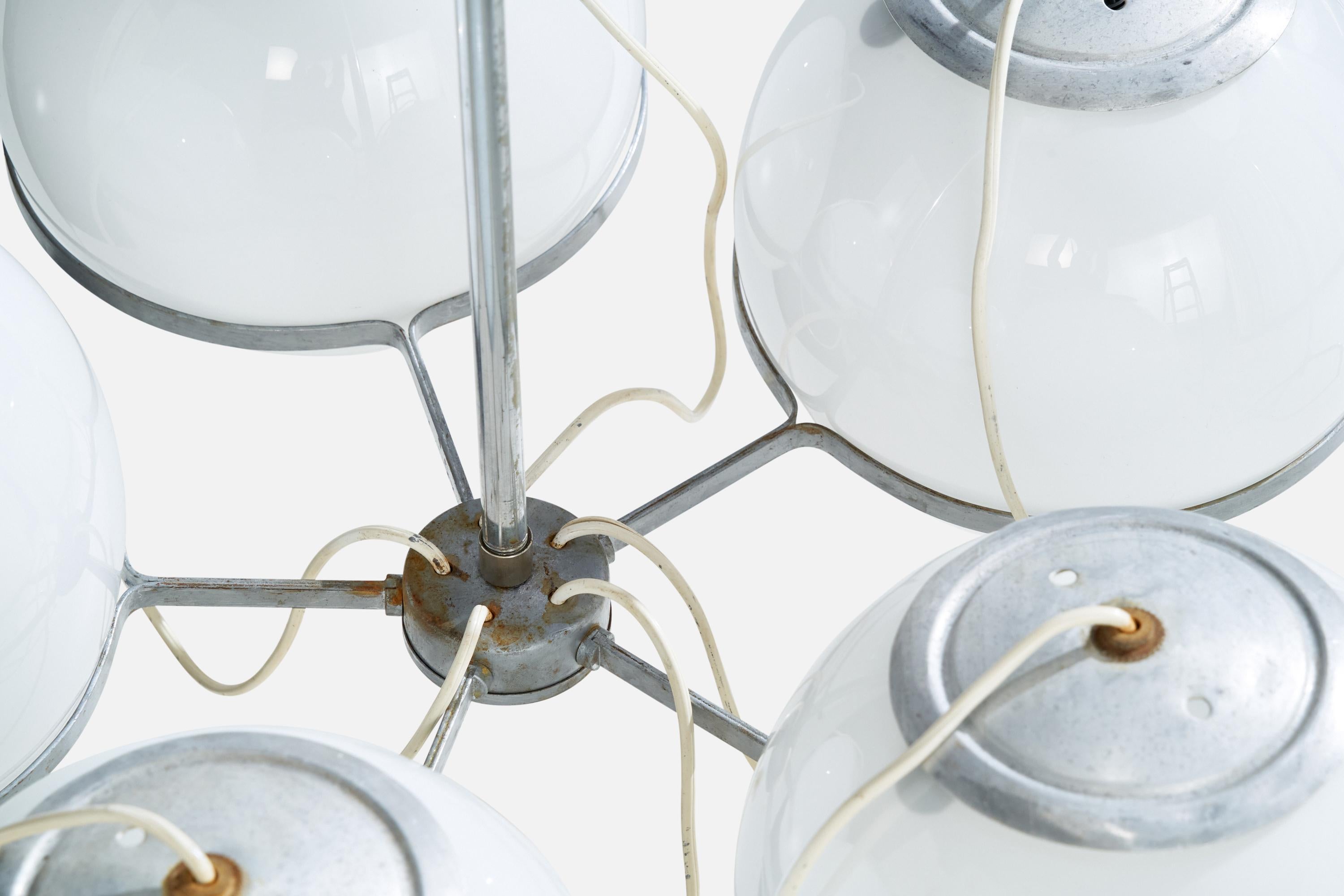 Italian Designer, Chandelier, Metal, Glass, Italy, 1960s For Sale 3