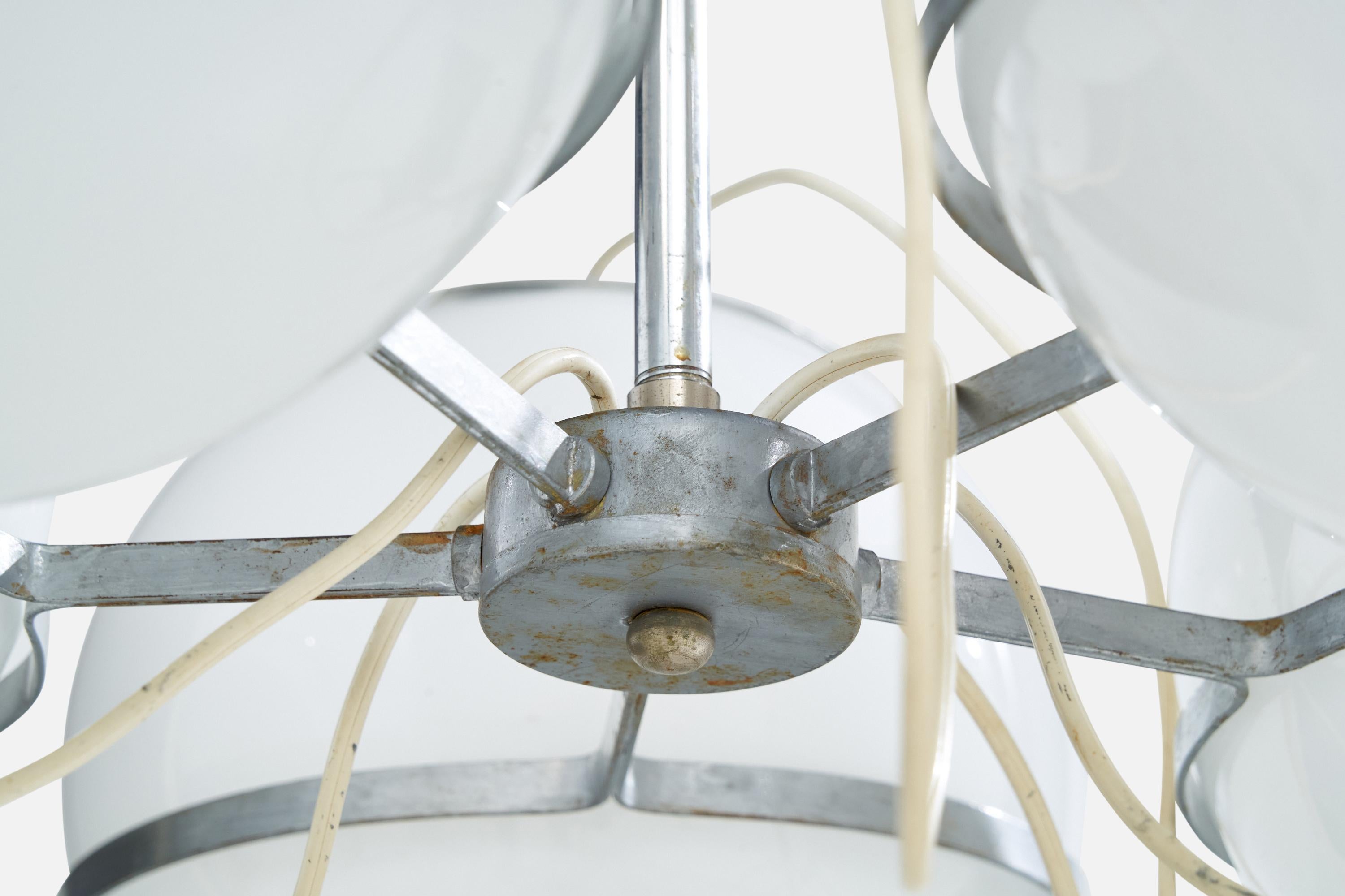 Italian Designer, Chandelier, Metal, Glass, Italy, 1960s For Sale 4