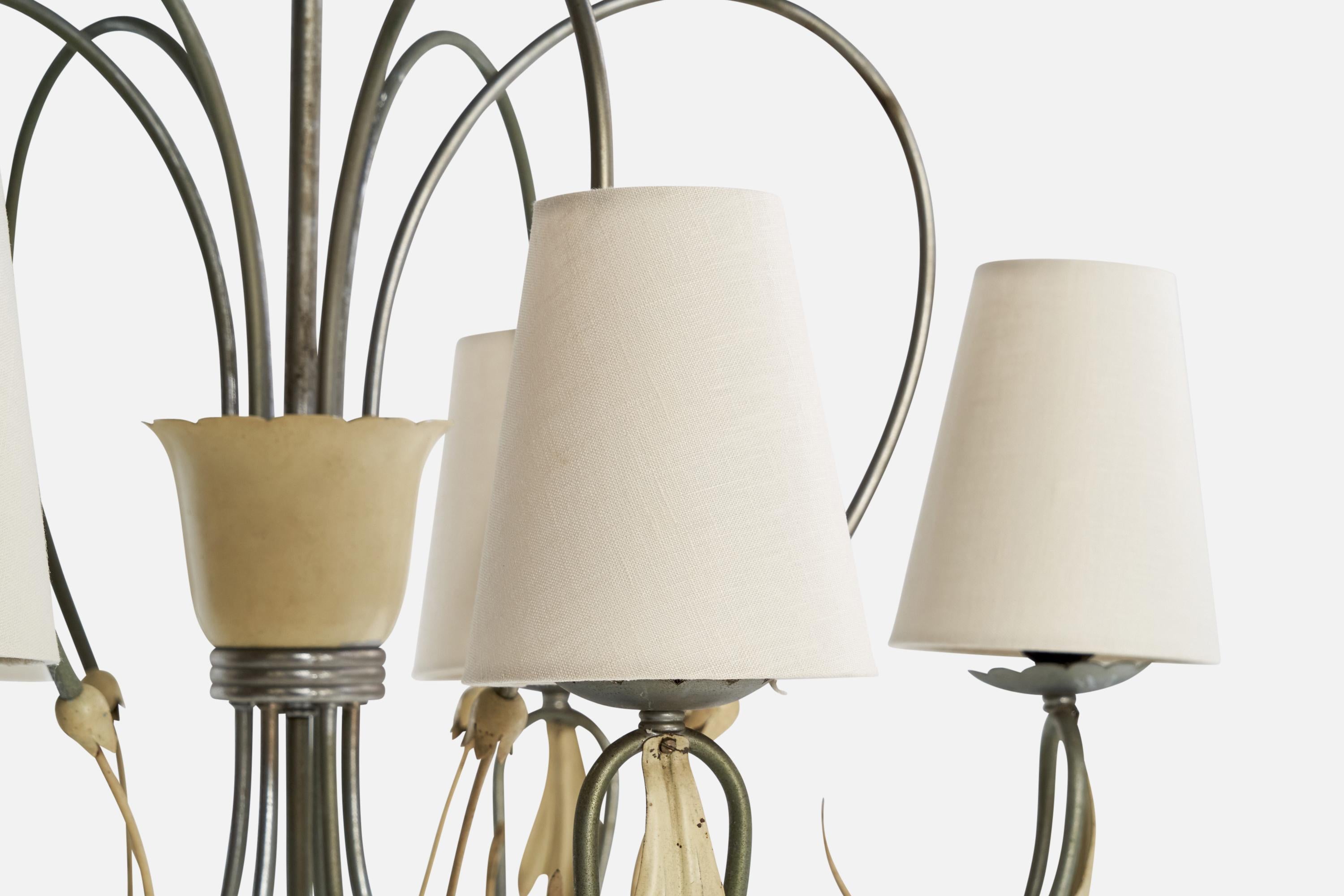 Lampadario di design italiano, nichel, metallo, vetro, tessuto, Italia, anni '30 in vendita 5