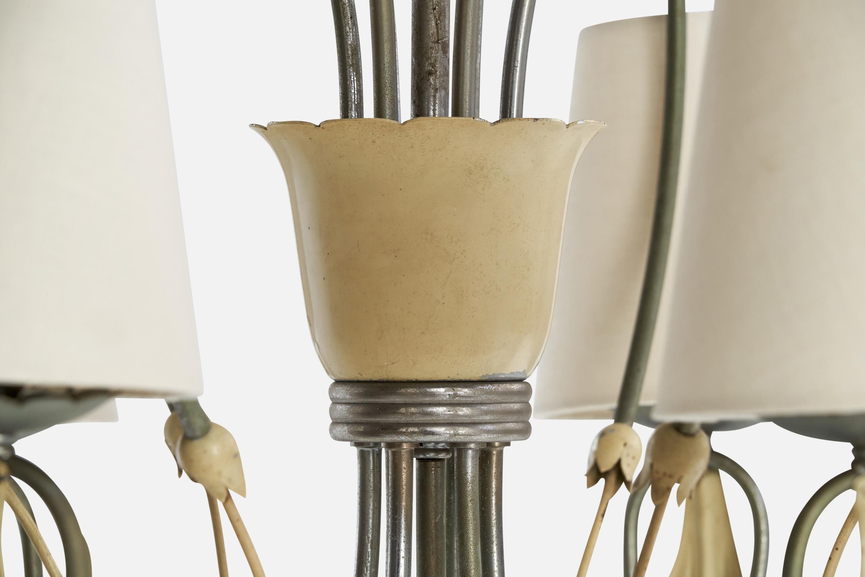 Lampadario di design italiano, nichel, metallo, vetro, tessuto, Italia, anni '30 in vendita 6